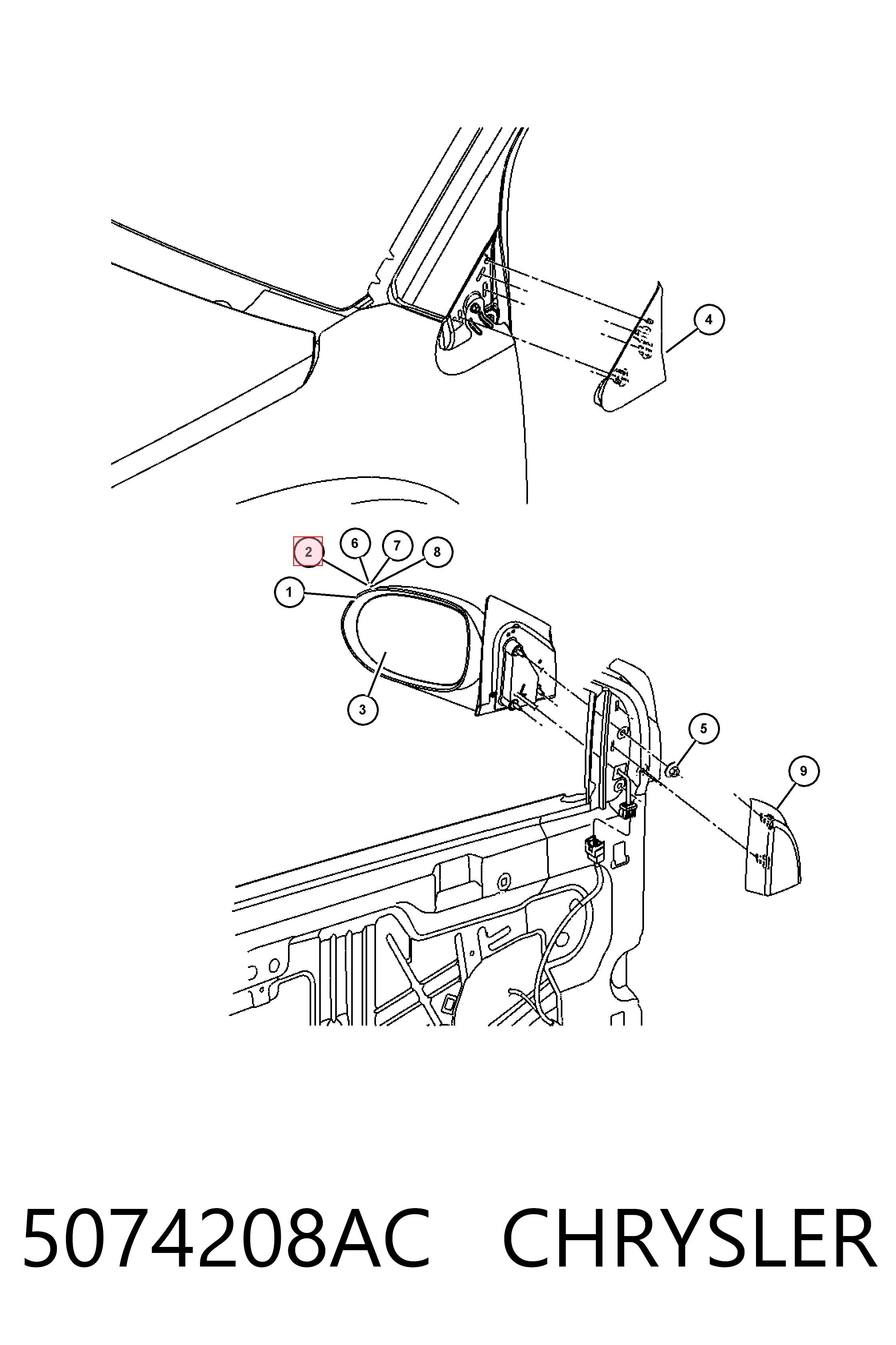 Правое зеркало K05074208AD Fiat/Alfa/Lancia