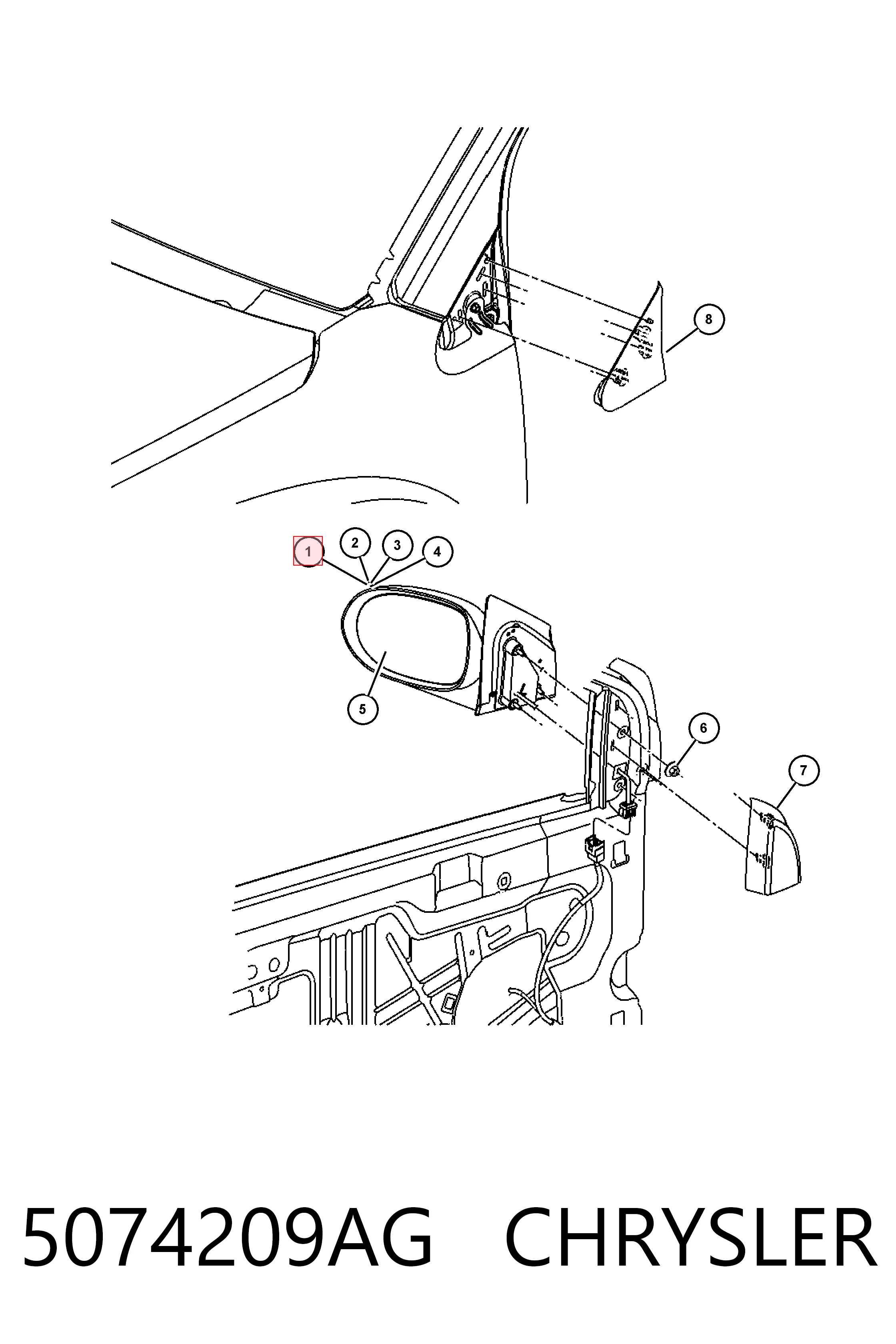 K05074209AB Fiat/Alfa/Lancia Левое боковое зеркало