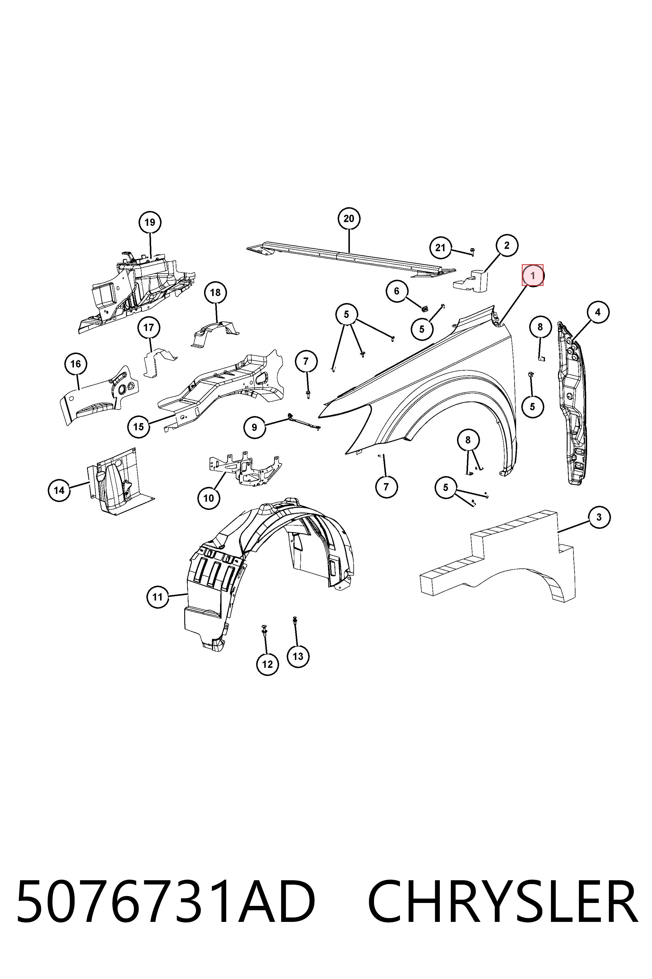 Крыло переднее левое Fiat/Alfa/Lancia K05076731AE цена, от 60.59 USD