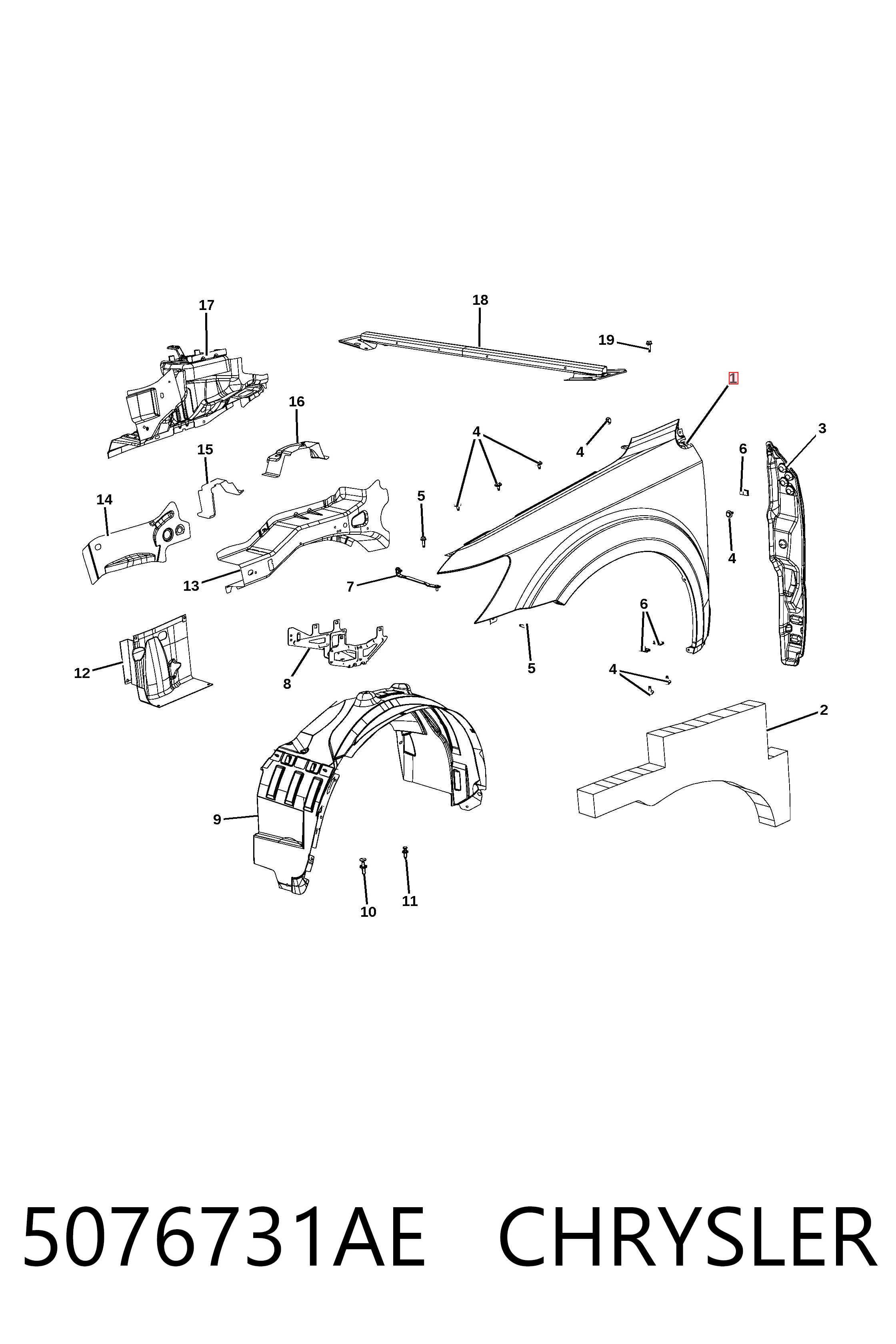 Купить K05076731AE Fiat/Alfa/Lancia Крыло переднее левое