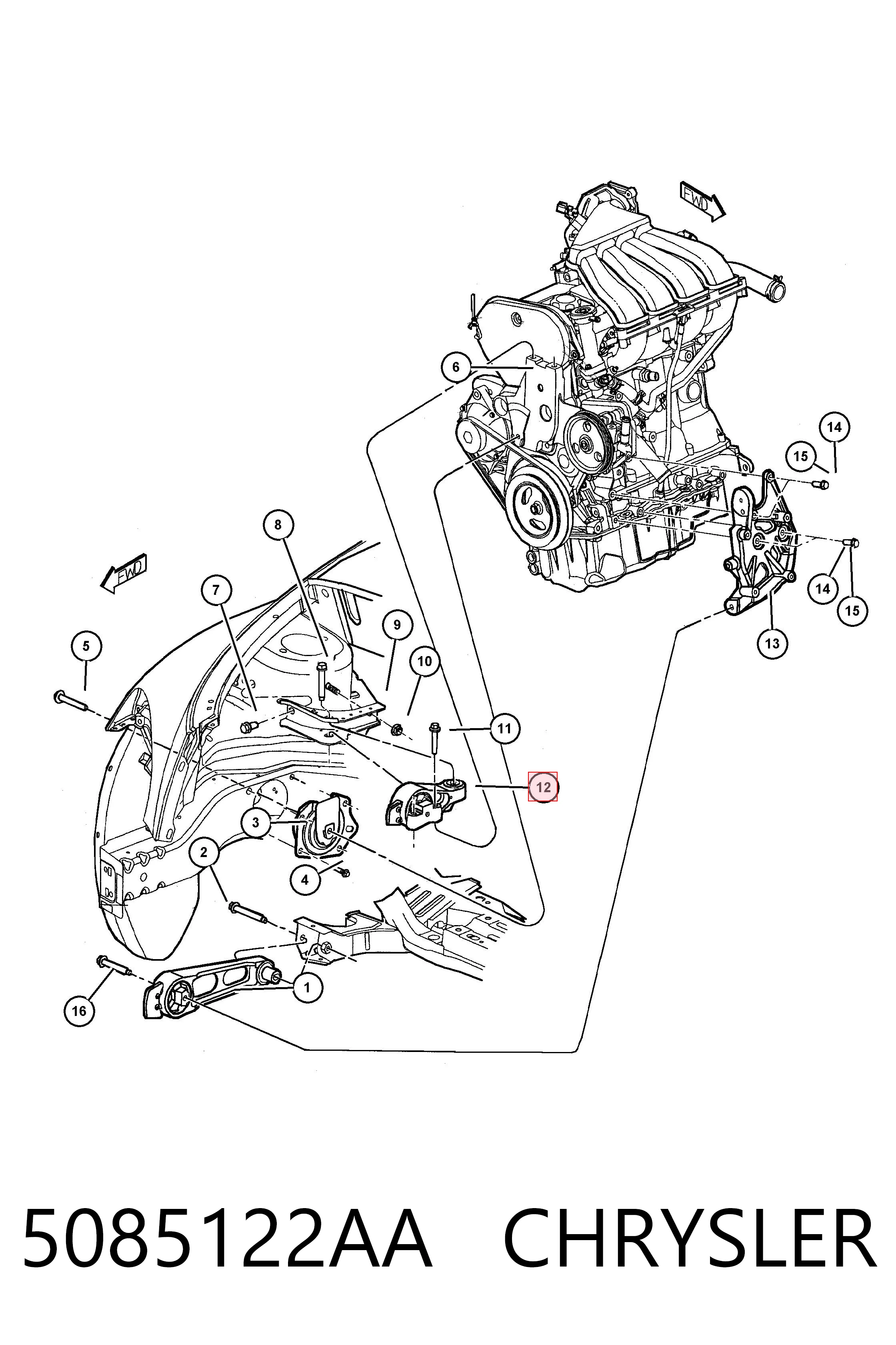 Купить K05085122AB Fiat/Alfa/Lancia Левая подушка двигателя