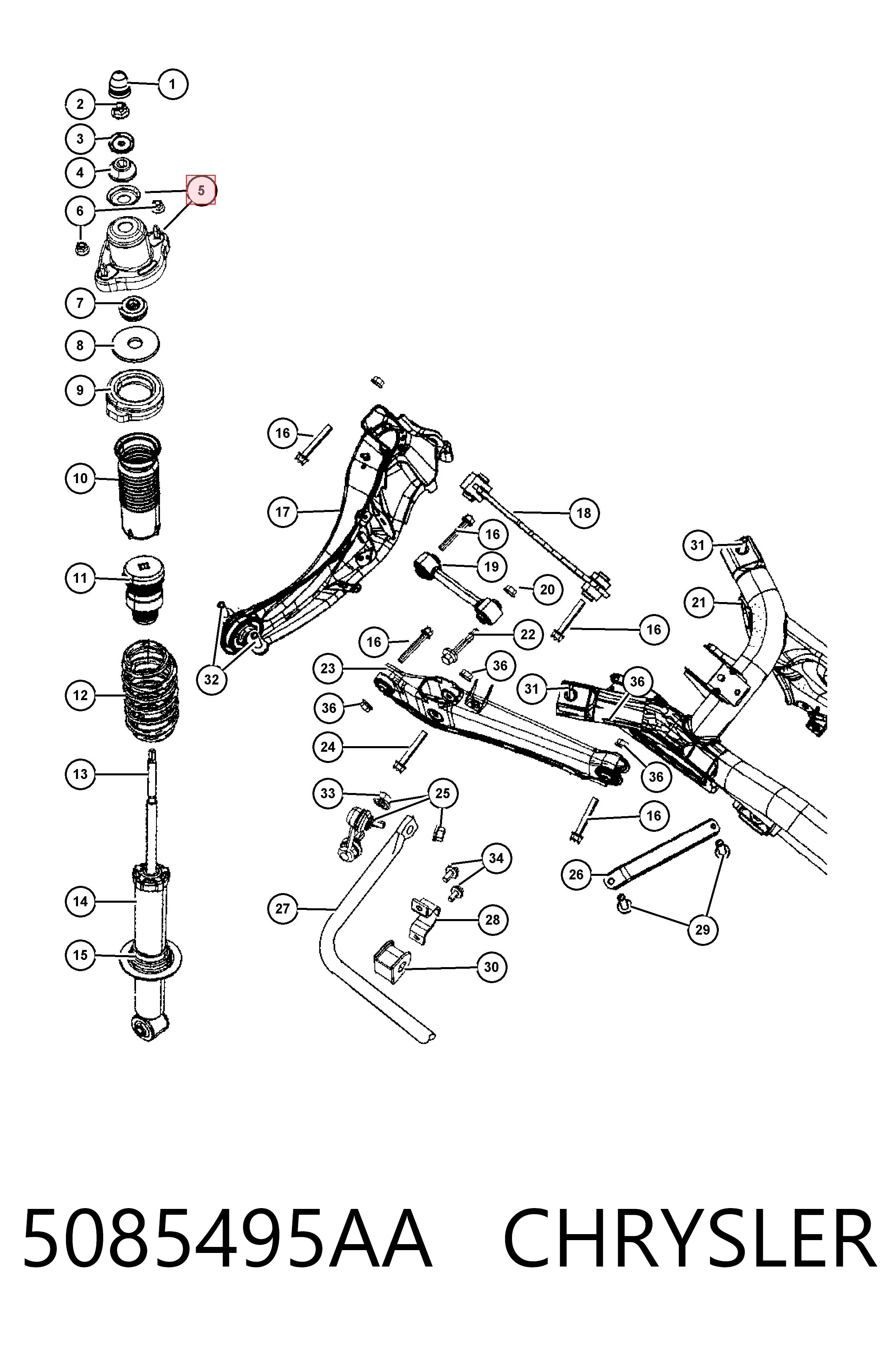 Купить K05085495AA Fiat/Alfa/Lancia Опора амортизатора заднего