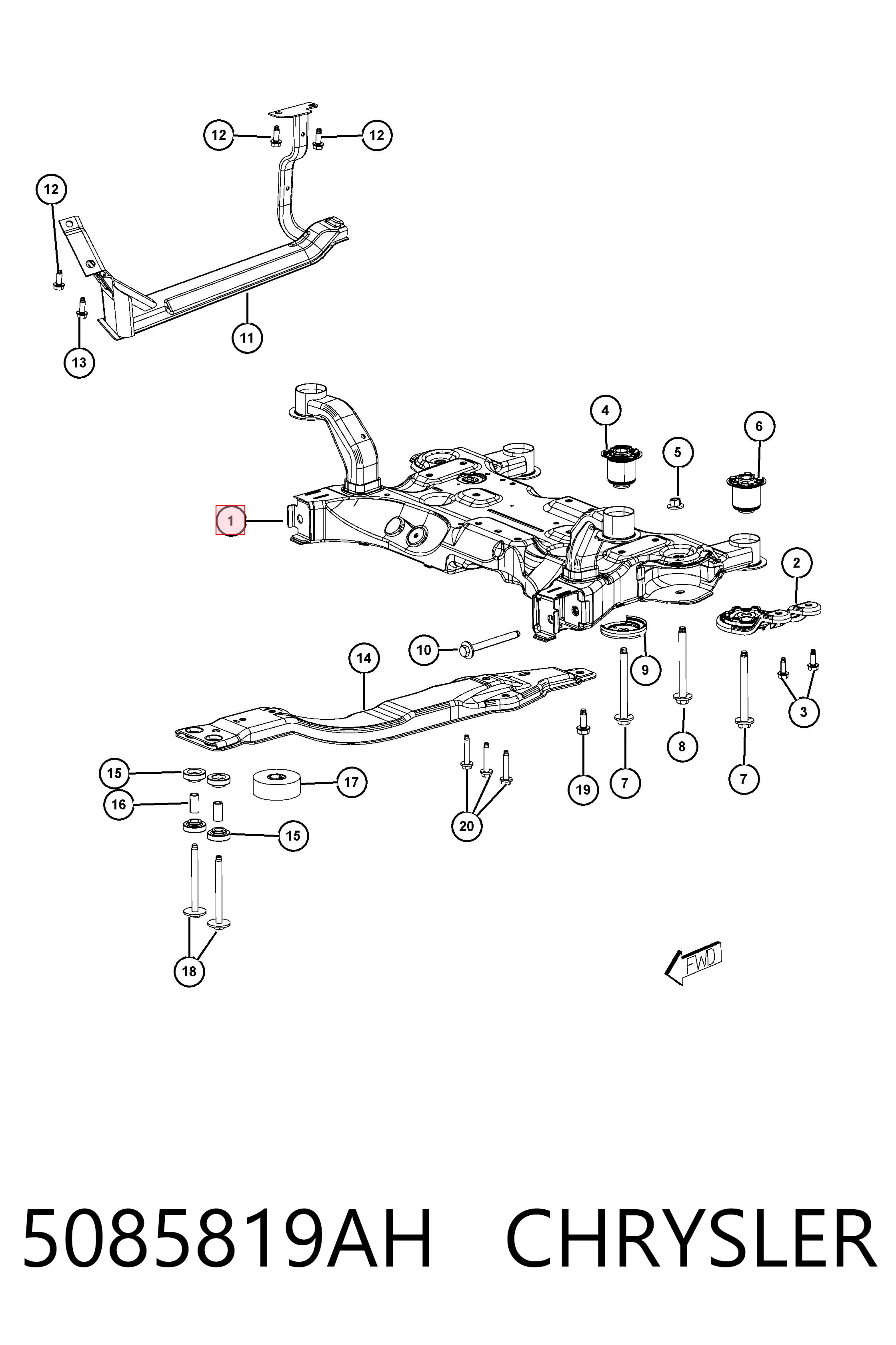 5085819AH Chrysler Подрамник передней подвески