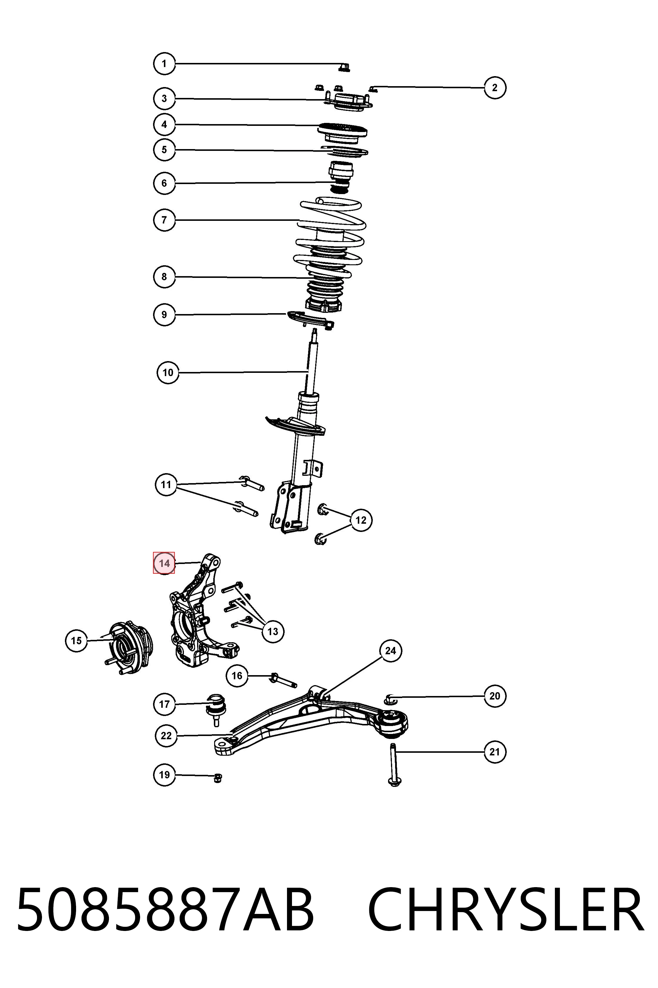 5085887AB Chrysler Цапфа - поворотный кулак передний, левый
