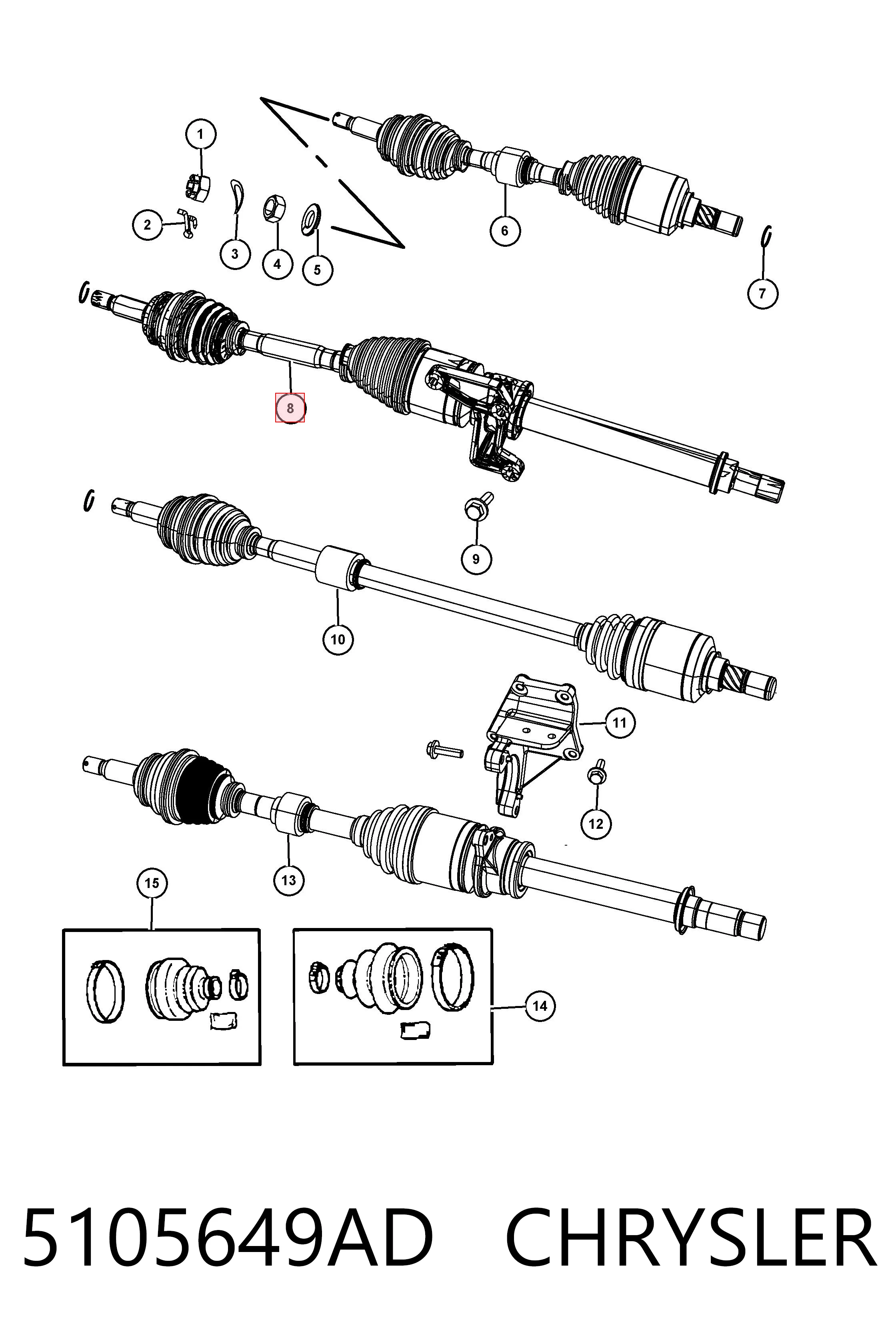 5105649AD Chrysler Полуось передняя, правая