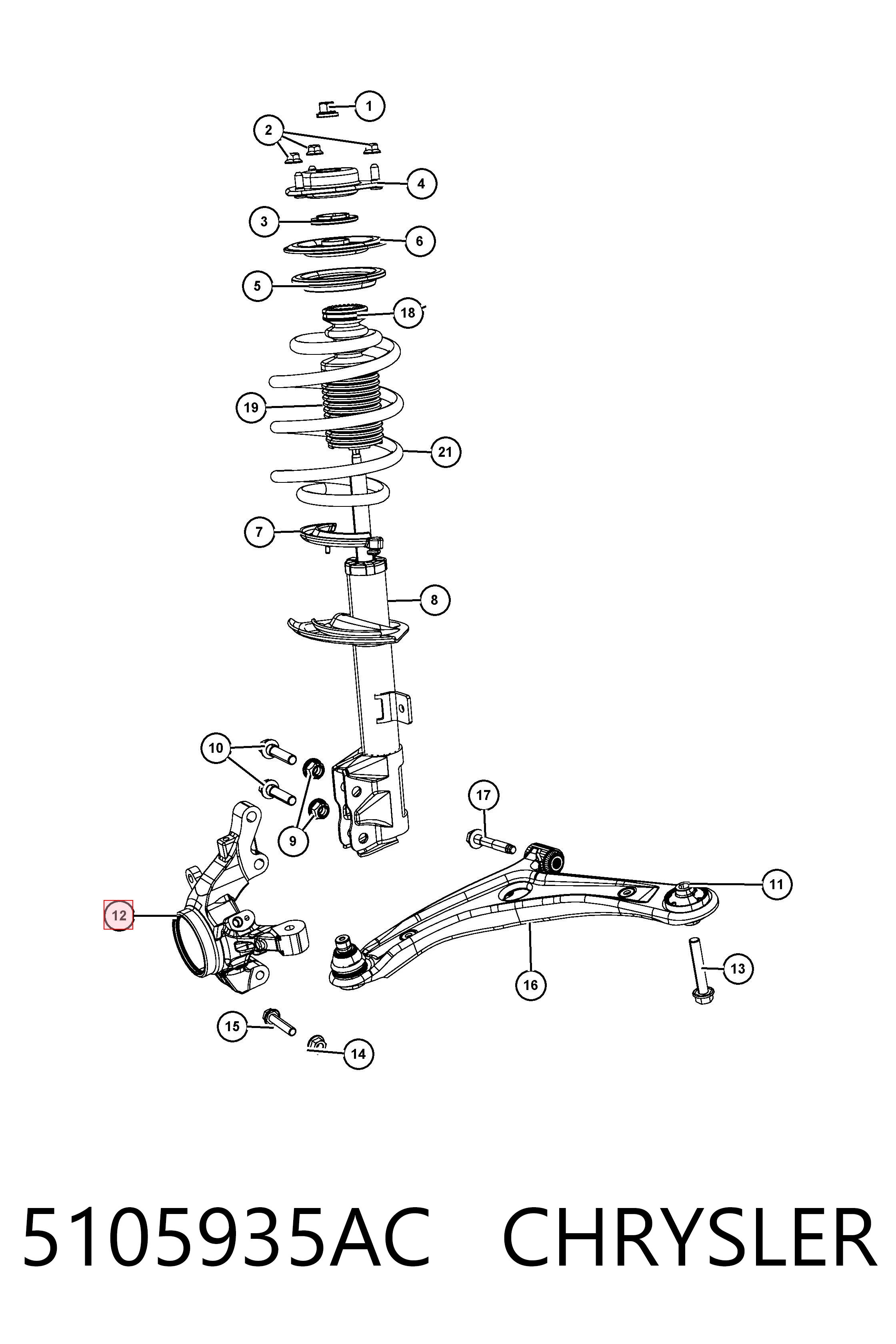 K68088535AB Fiat/Alfa/Lancia Цапфа - поворотный кулак передний, левый