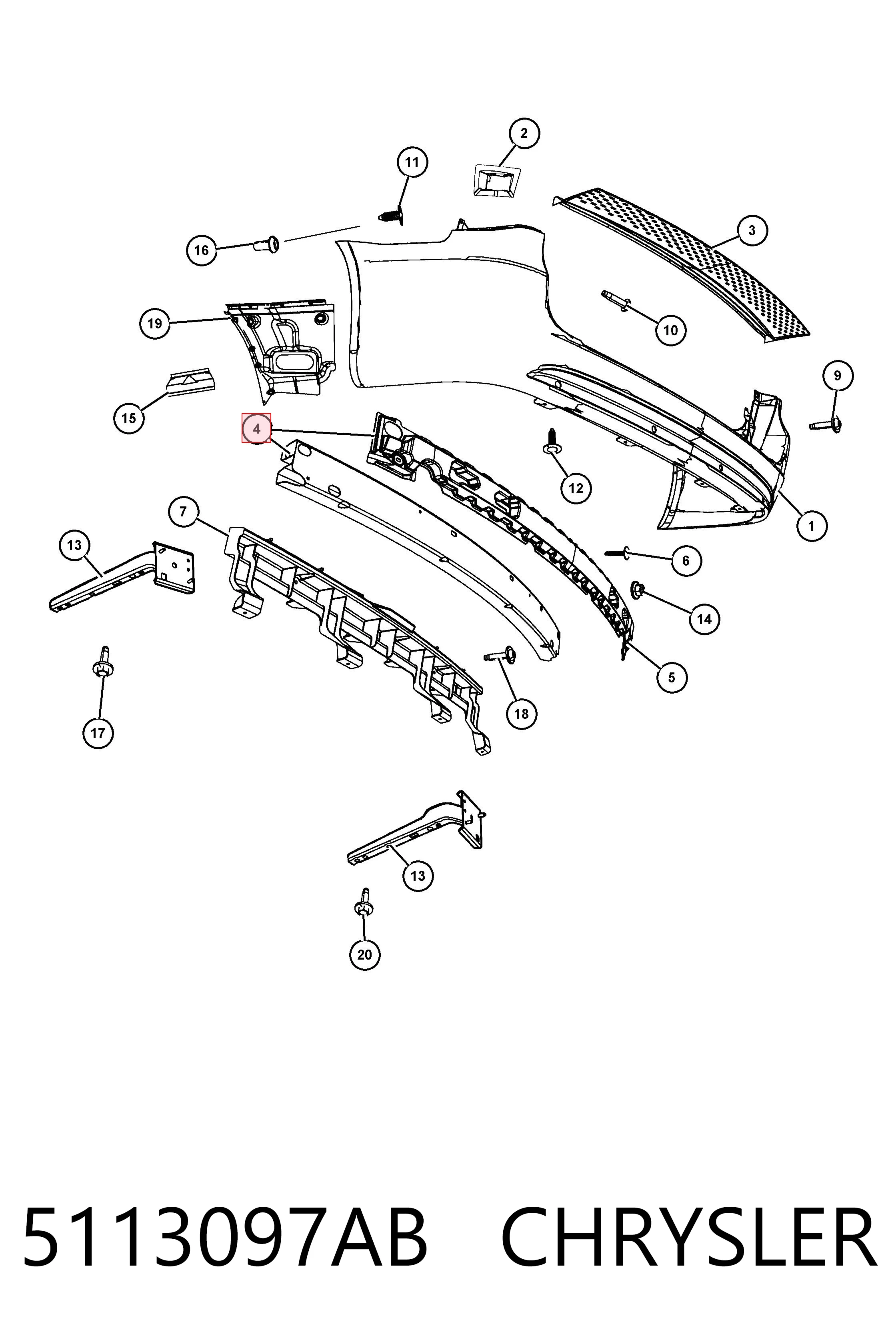 5113097AB Chrysler Швеллер заднего бампера