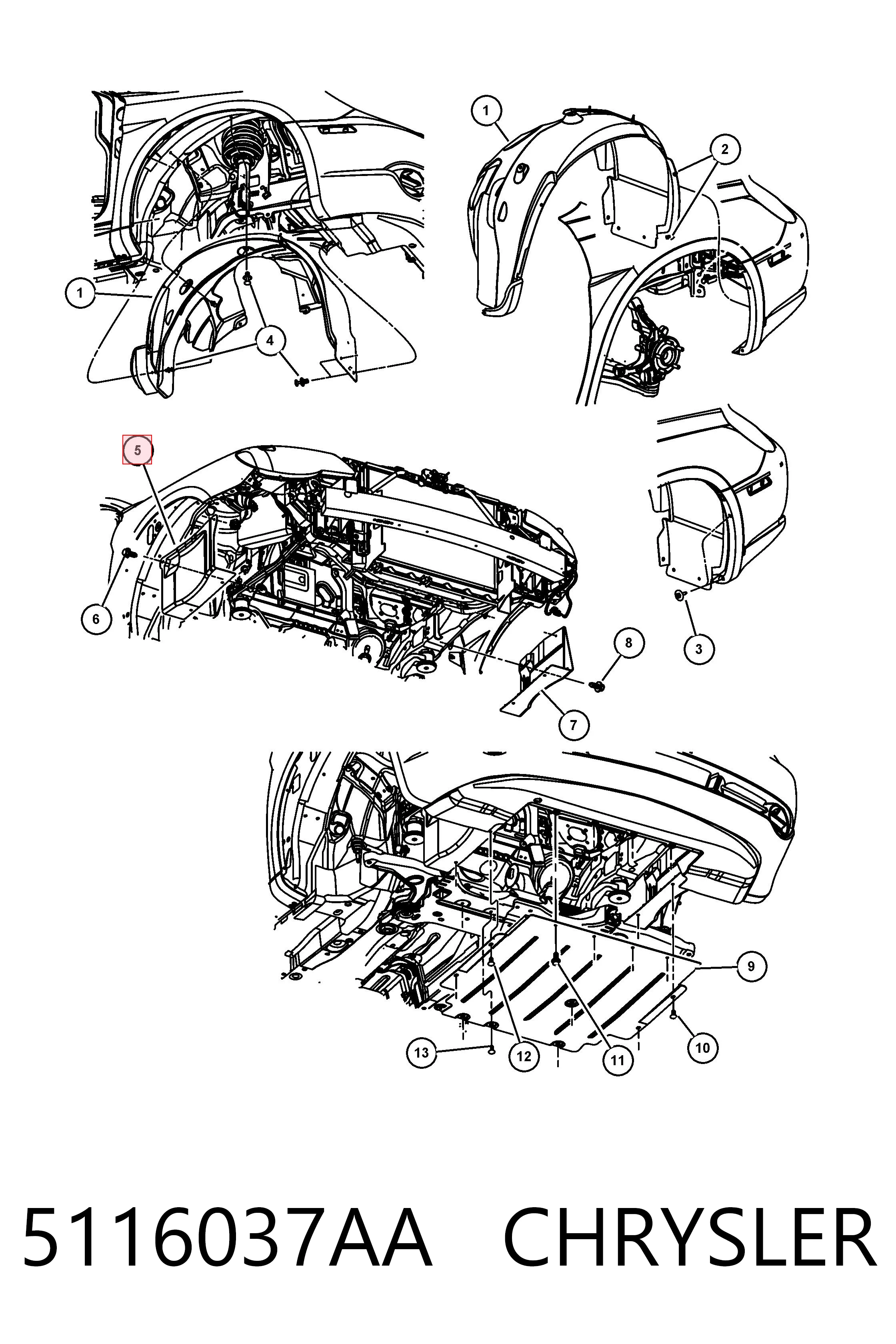 5116037AA Chrysler Защита двигателя правая