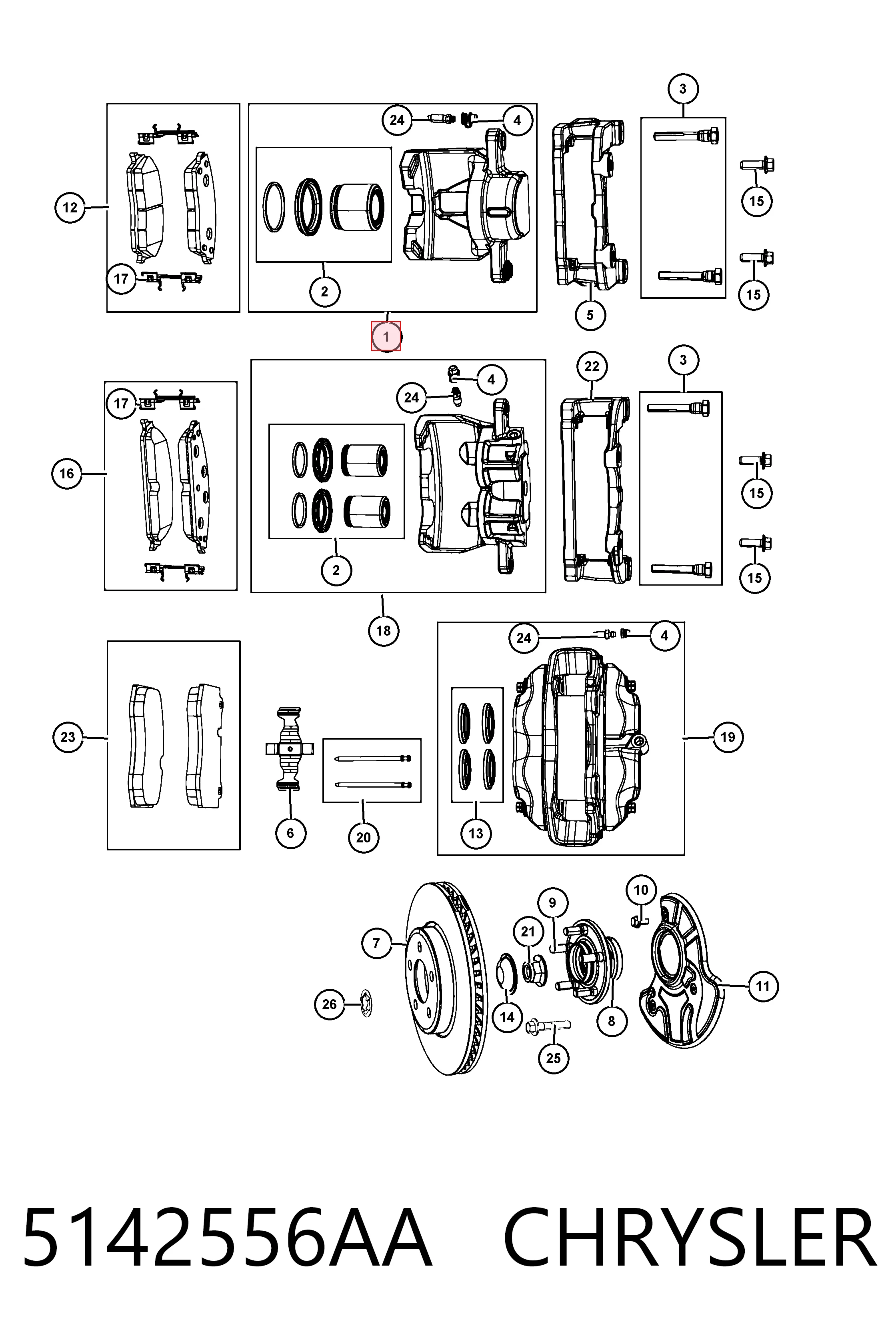 5142556AA Chrysler Суппорт тормозной, передний, правый
