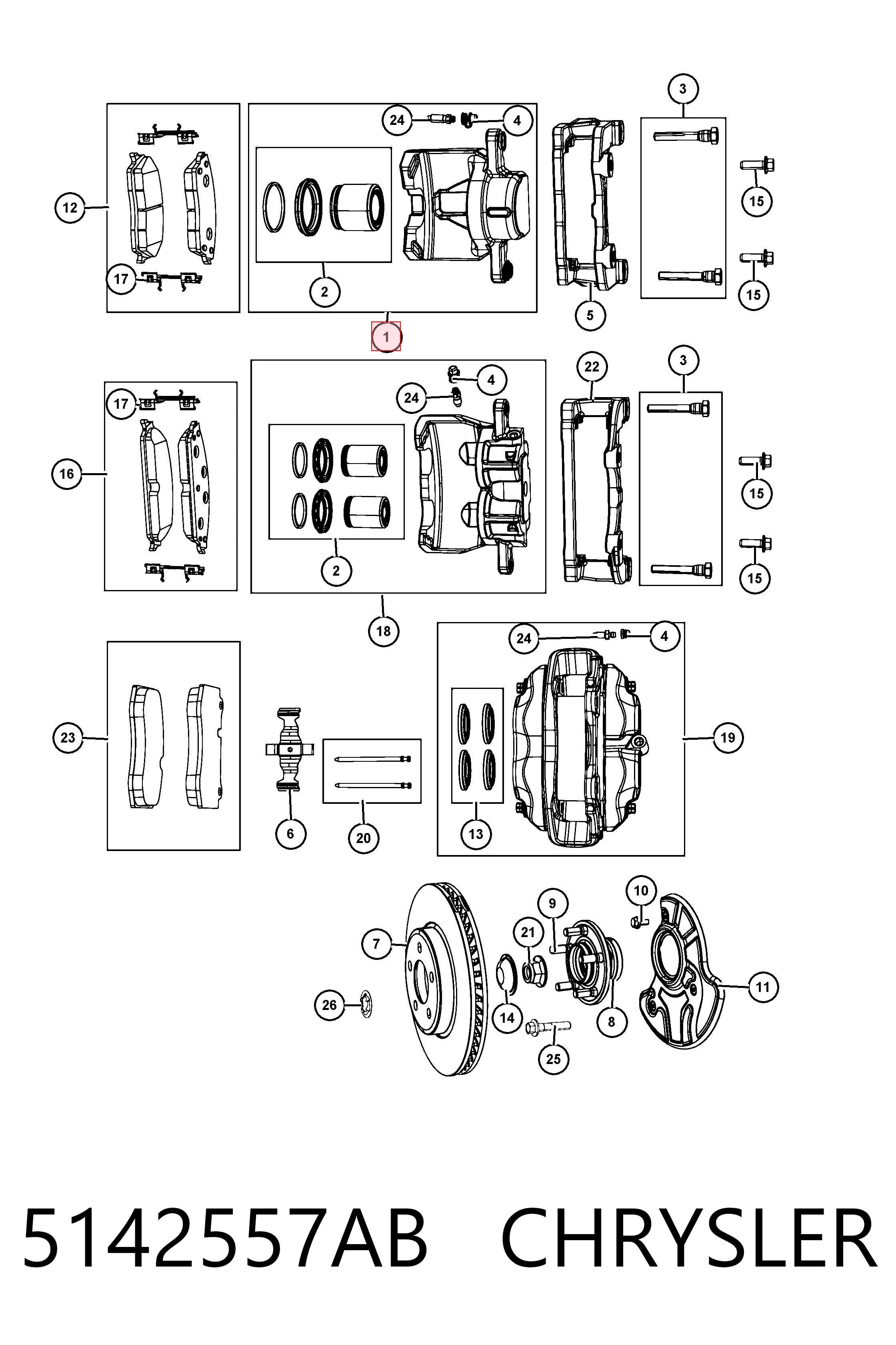5142557AB Chrysler Суппорт тормозной, передний, левый