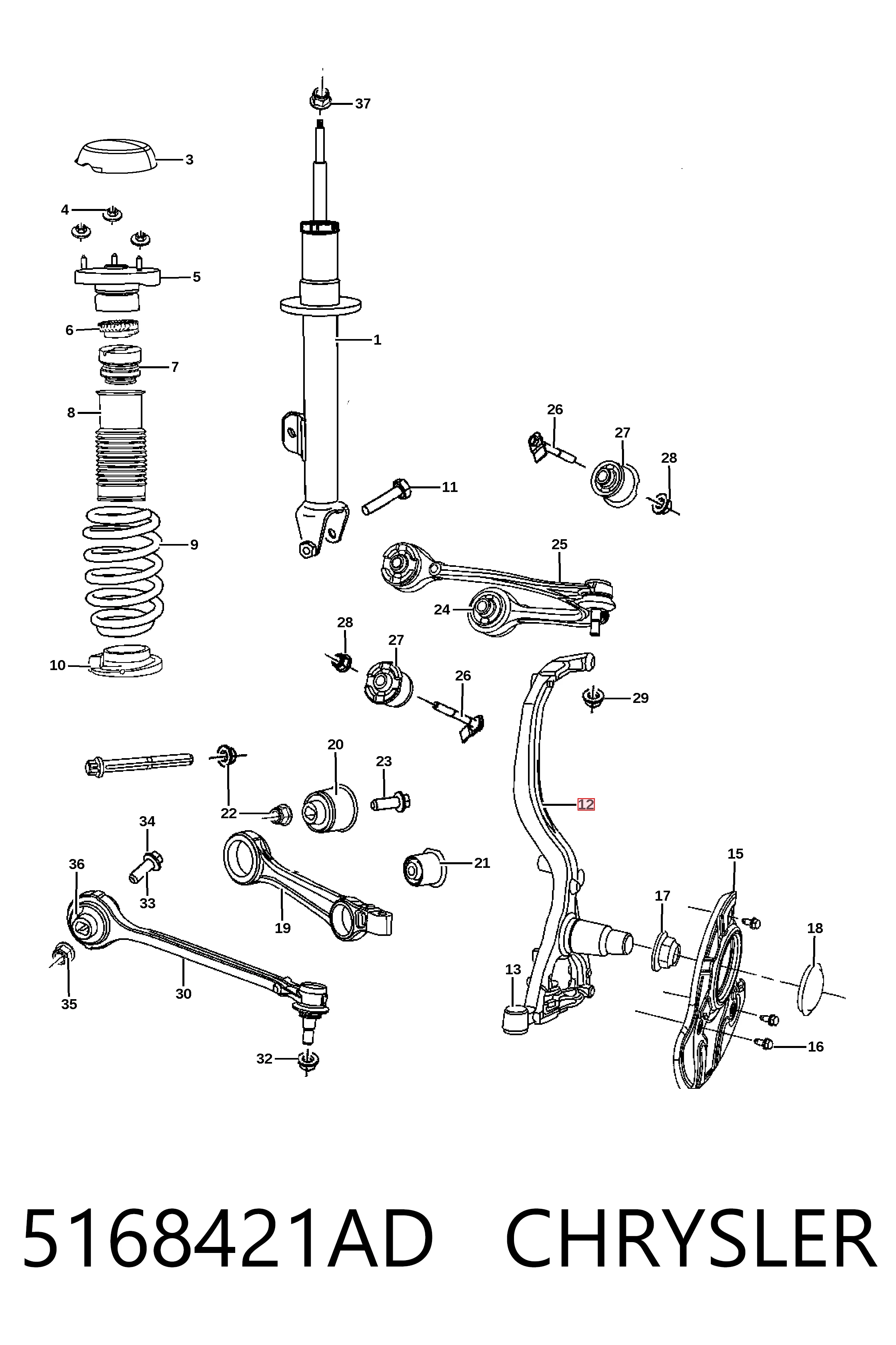 5168421AD Chrysler Цапфа - поворотный кулак передний, левый
