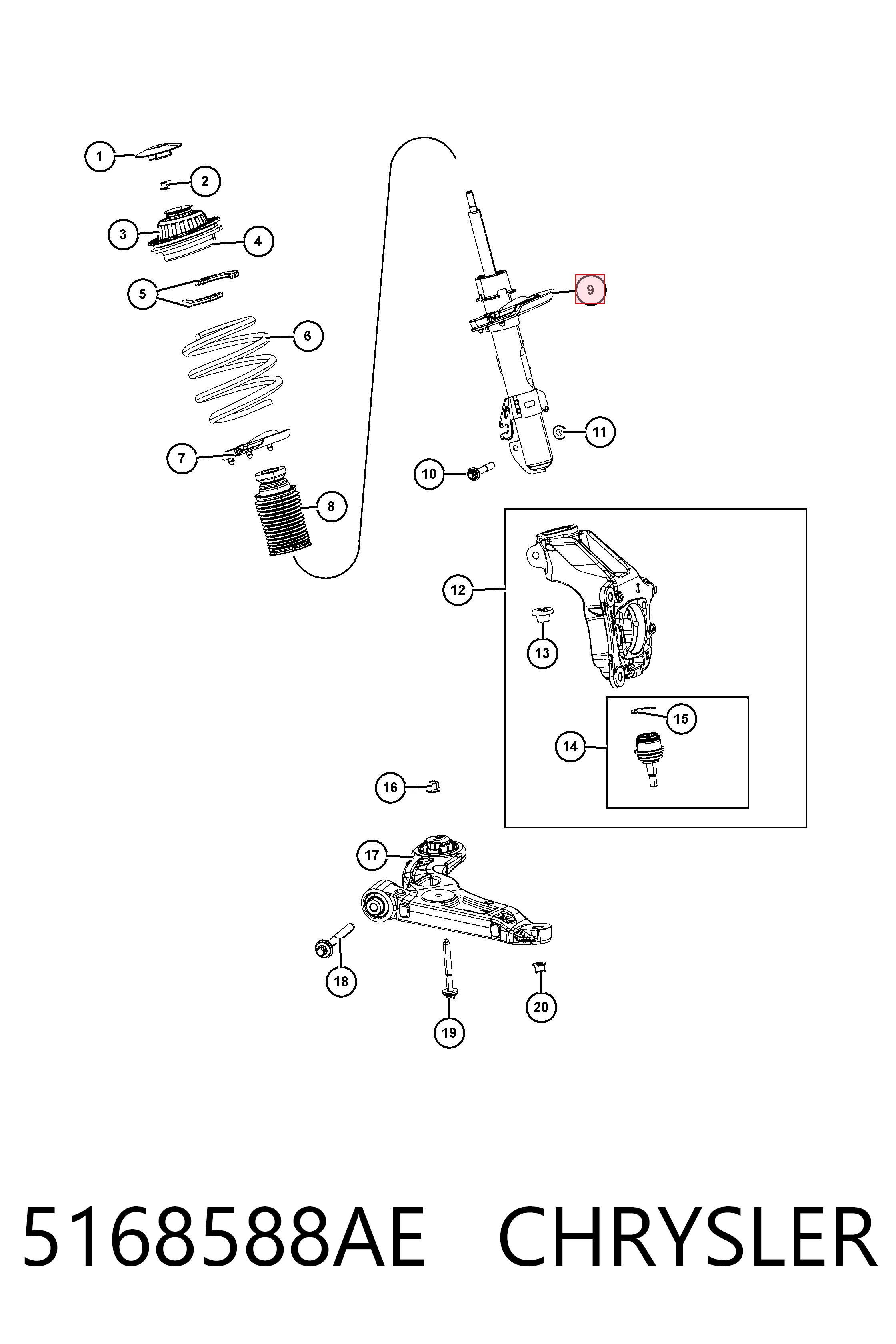 Амортизатор передний правый K05168588AF Fiat/Alfa/Lancia