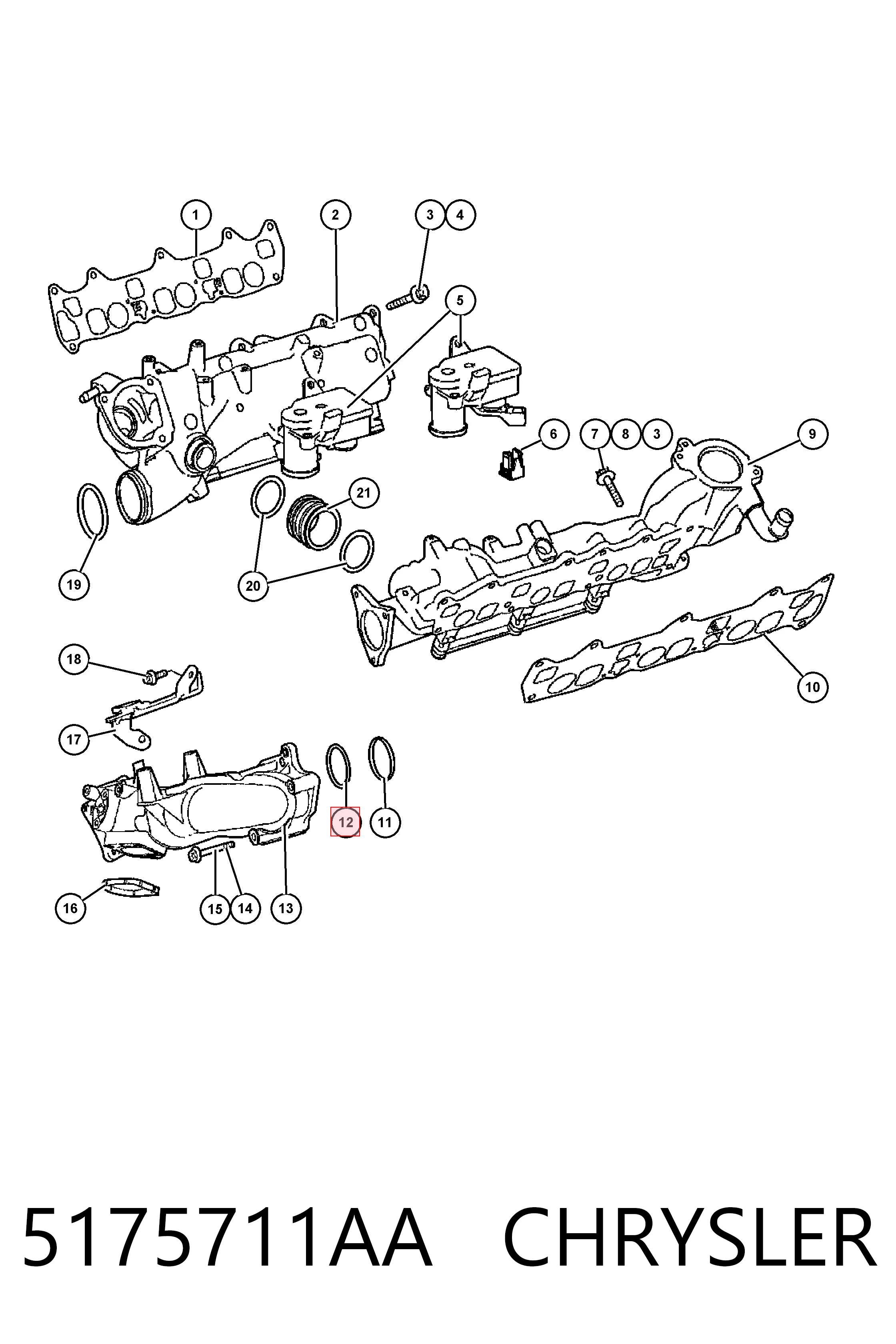K05175711AA Fiat/Alfa/Lancia Прокладка впускного коллектора, верхняя