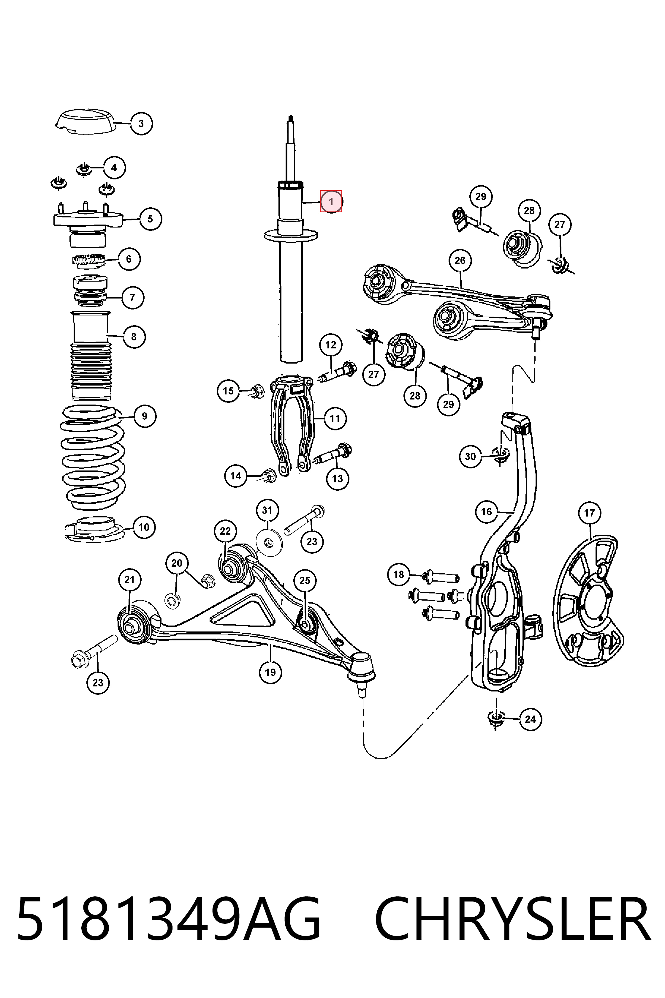 Амортизатор подвески передний левый Fiat/Alfa/Lancia K05181350AI цена, от 96.67 USD