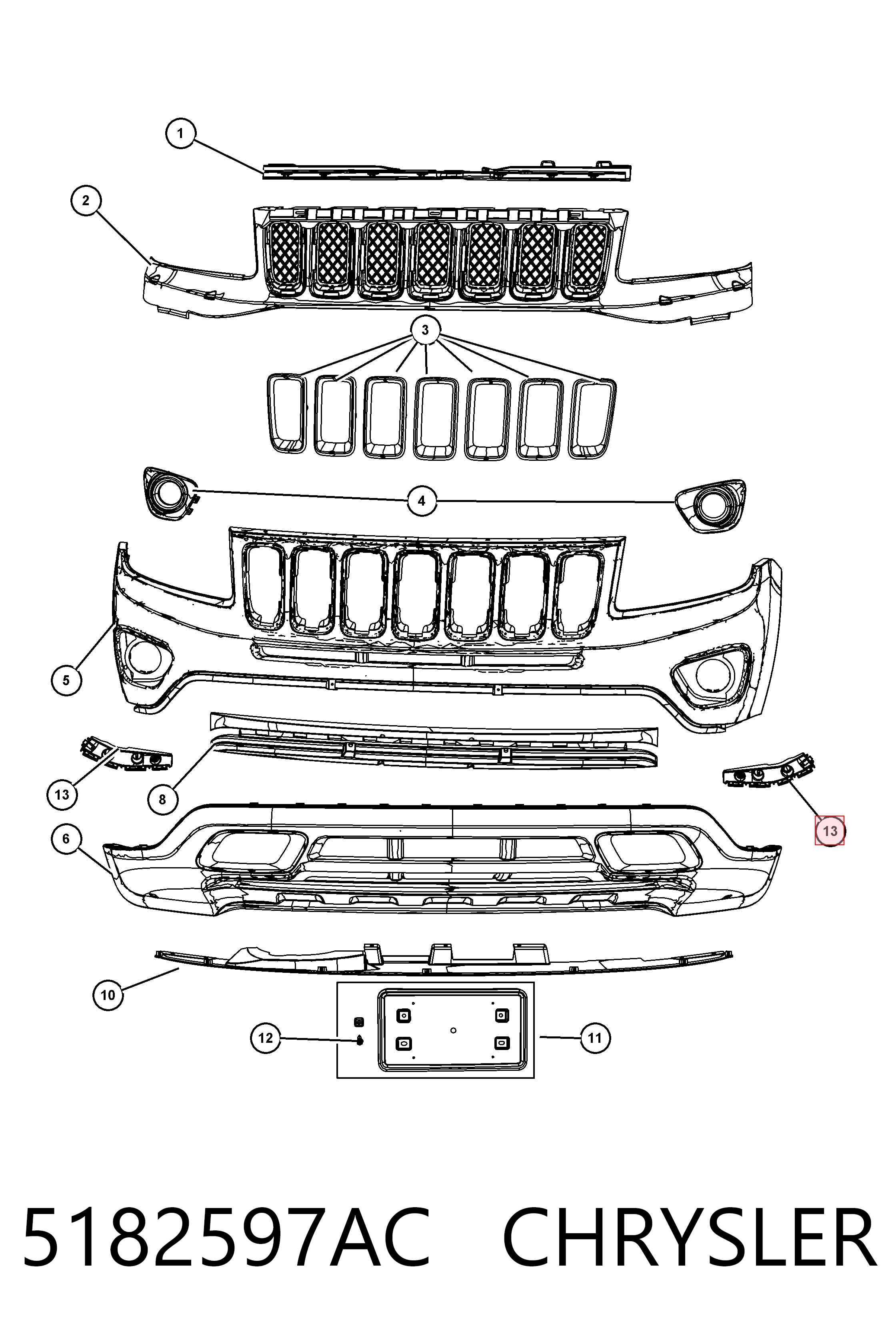 5182597AC Chrysler Левое крепление переднего бампера