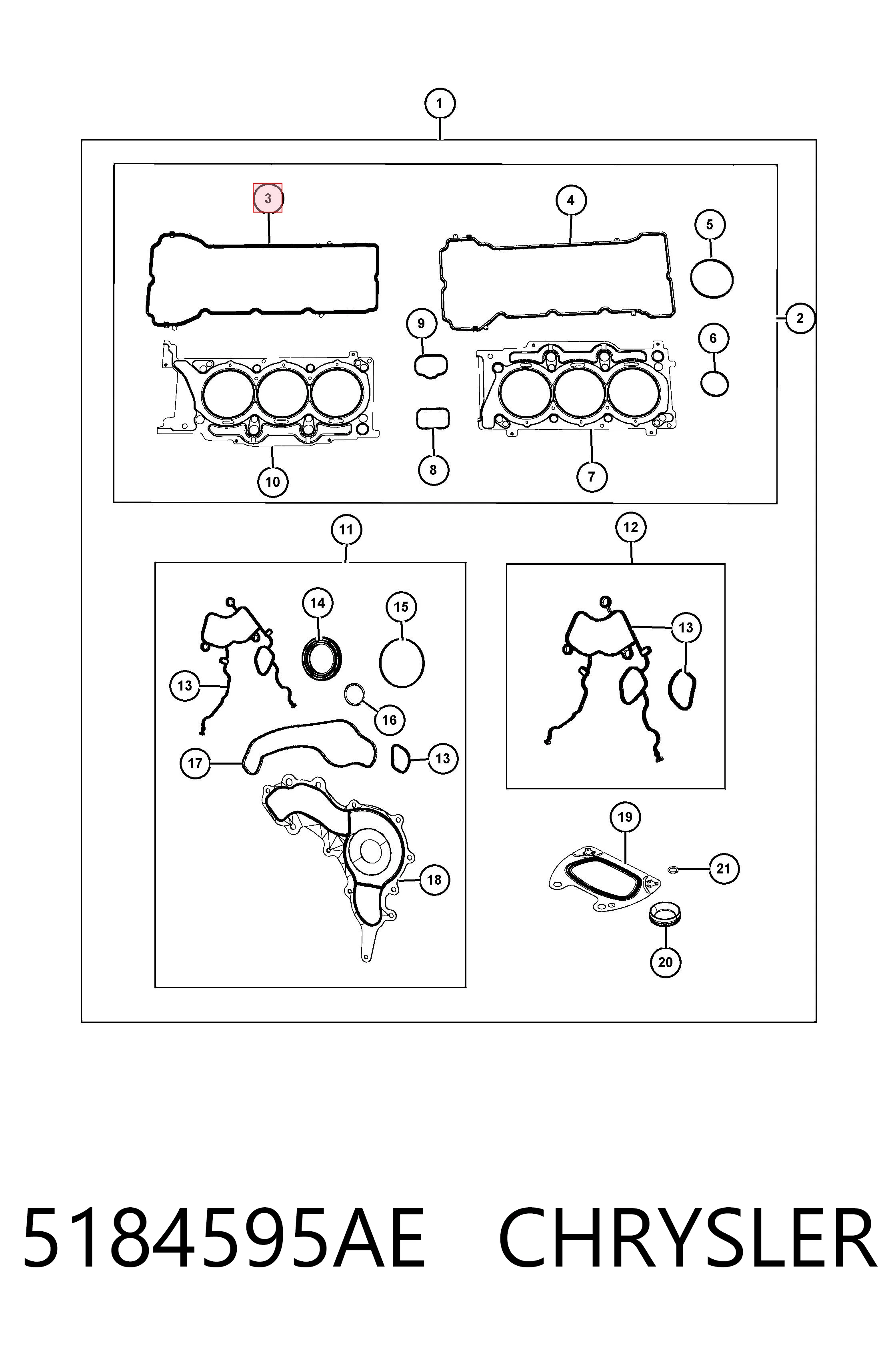 5184595AE Chrysler Правая прокладка клапанной крышки
