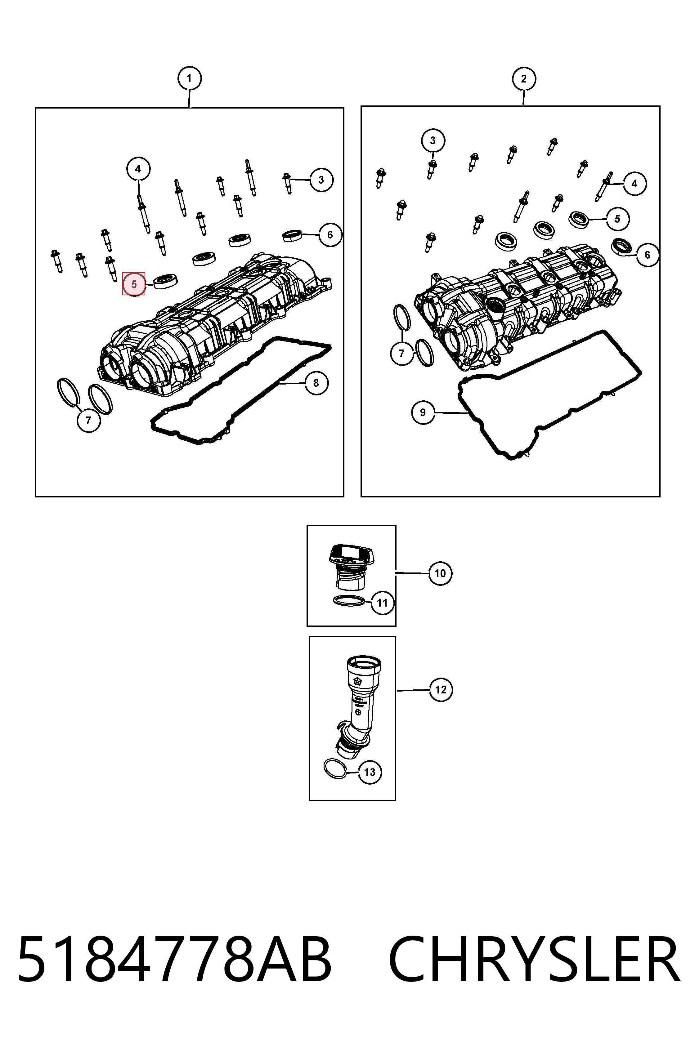 5184778AB Chrysler Прокладки свечных колодцев