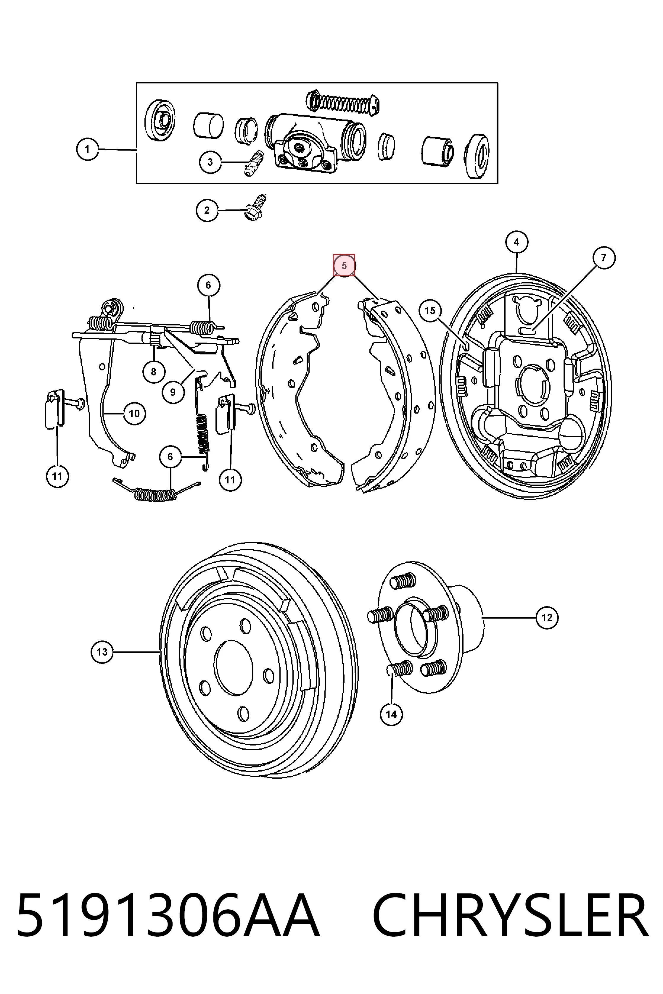 5191306AA Chrysler Барабанные тормозные колодки