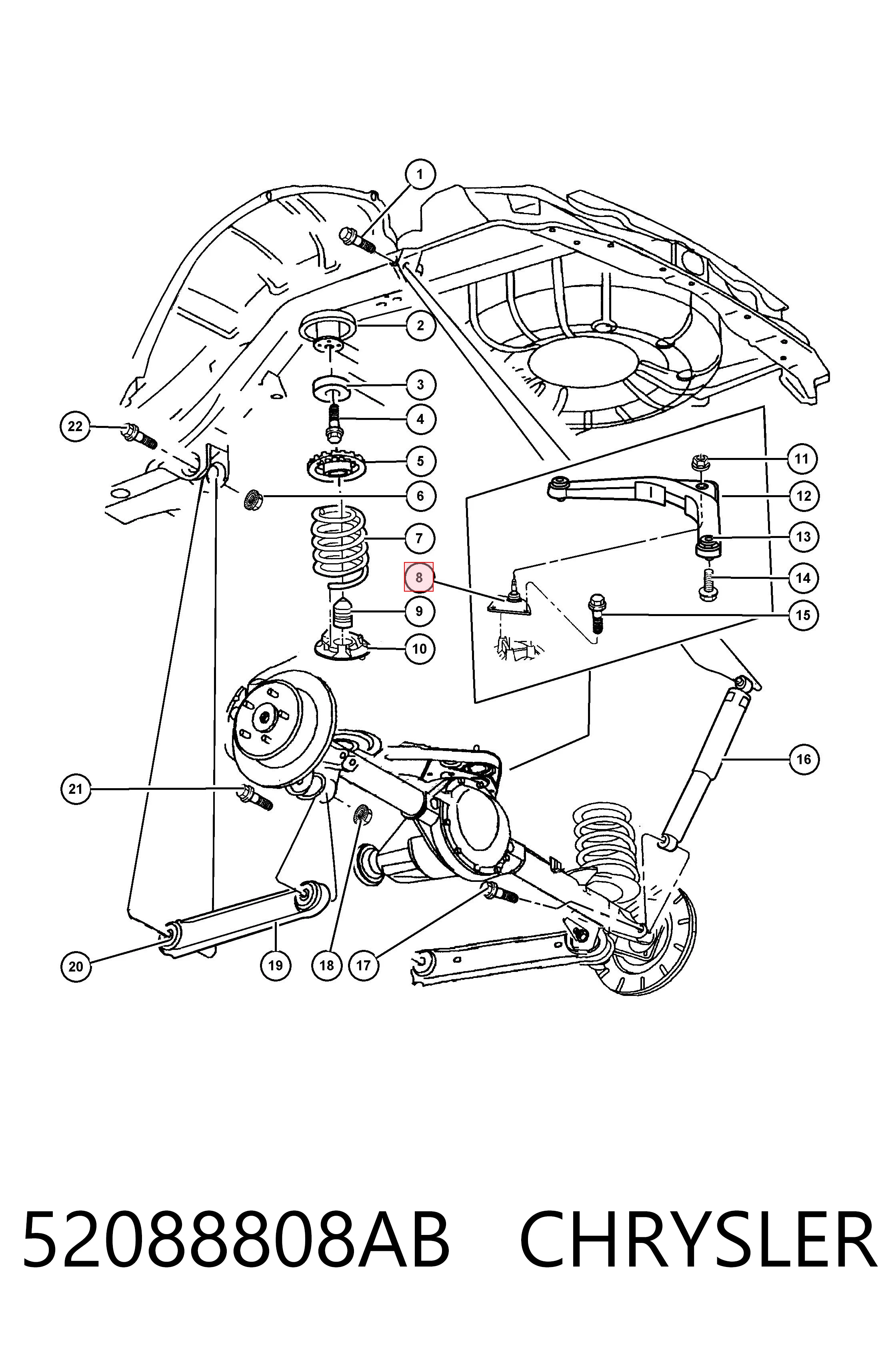 52088808AB Chrysler Верхняя шаровая опора задней подвески