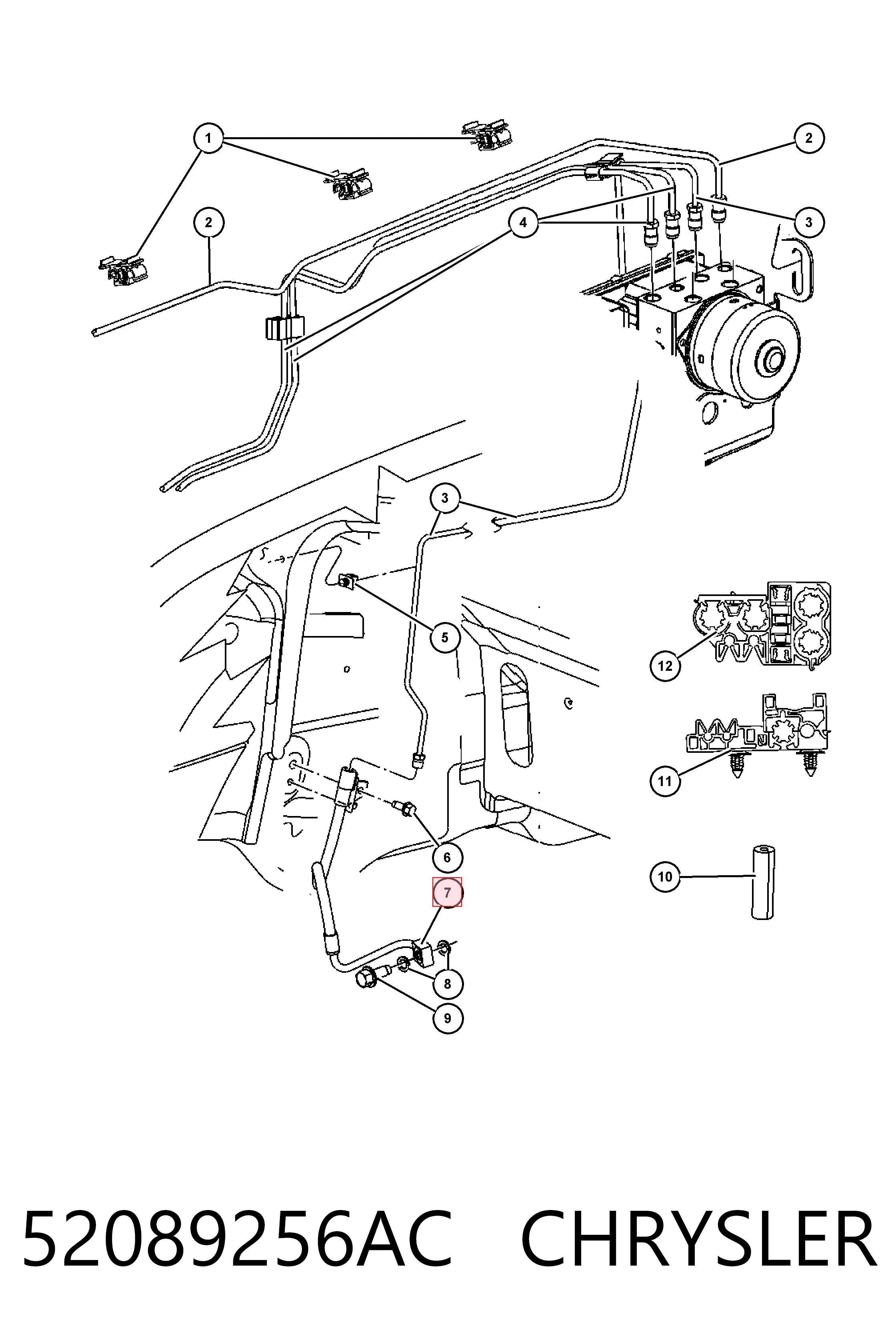 52089256AC Chrysler Шланг тормозной передний правый