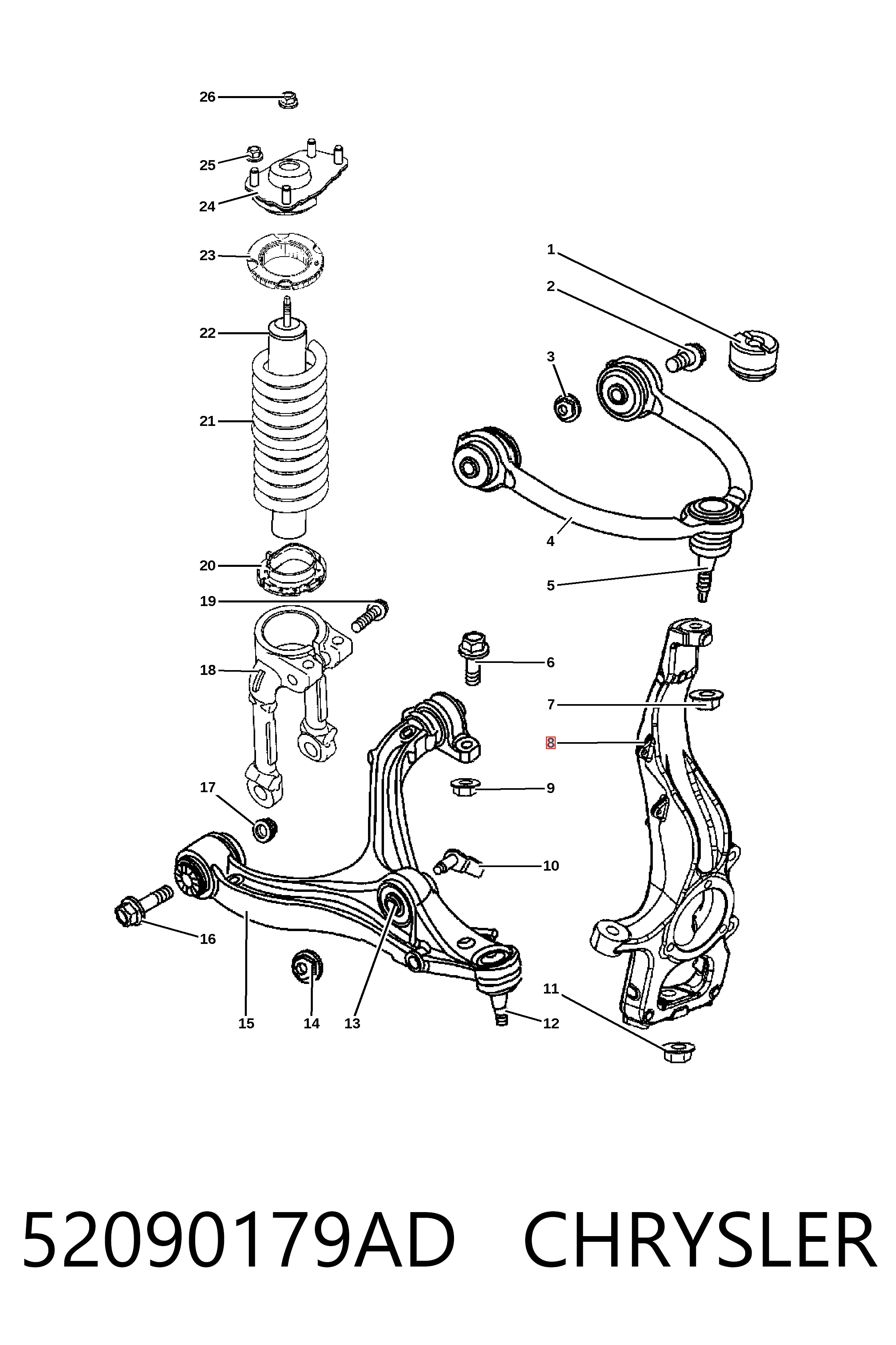 K52090179AD Fiat/Alfa/Lancia Цапфа - поворотный кулак передний, левый