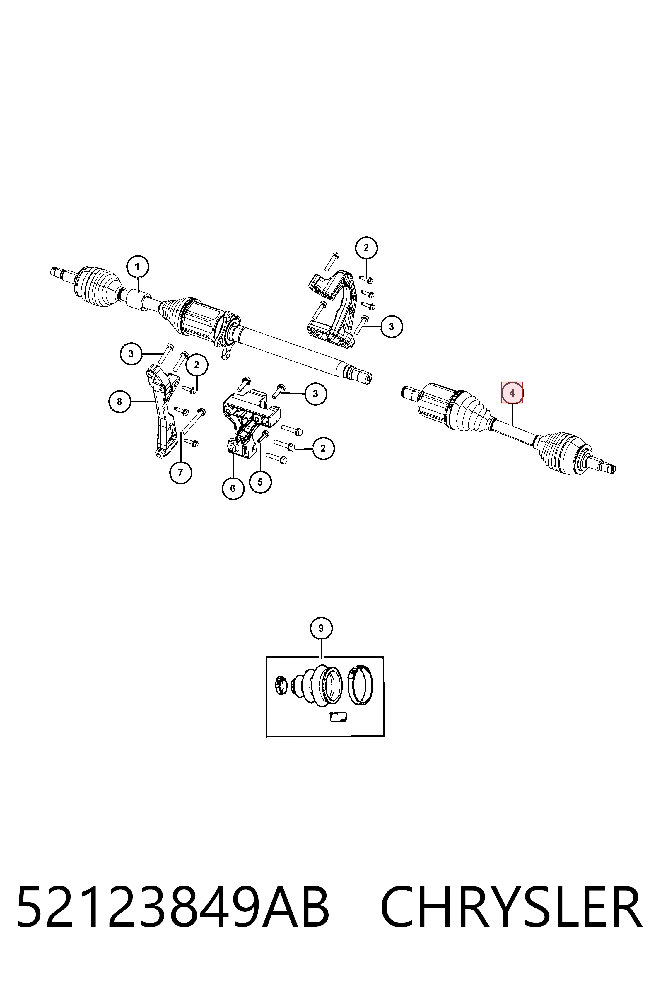 52123849AB Chrysler Полуось передняя левая