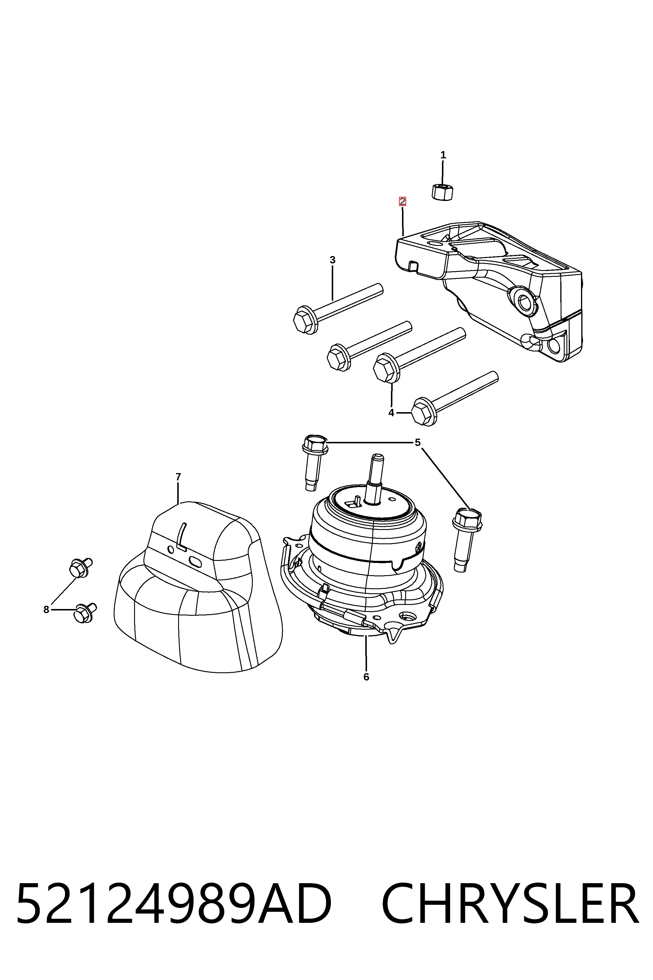 52124989AD Chrysler Кронштейн подушки (опоры) двигателя левой