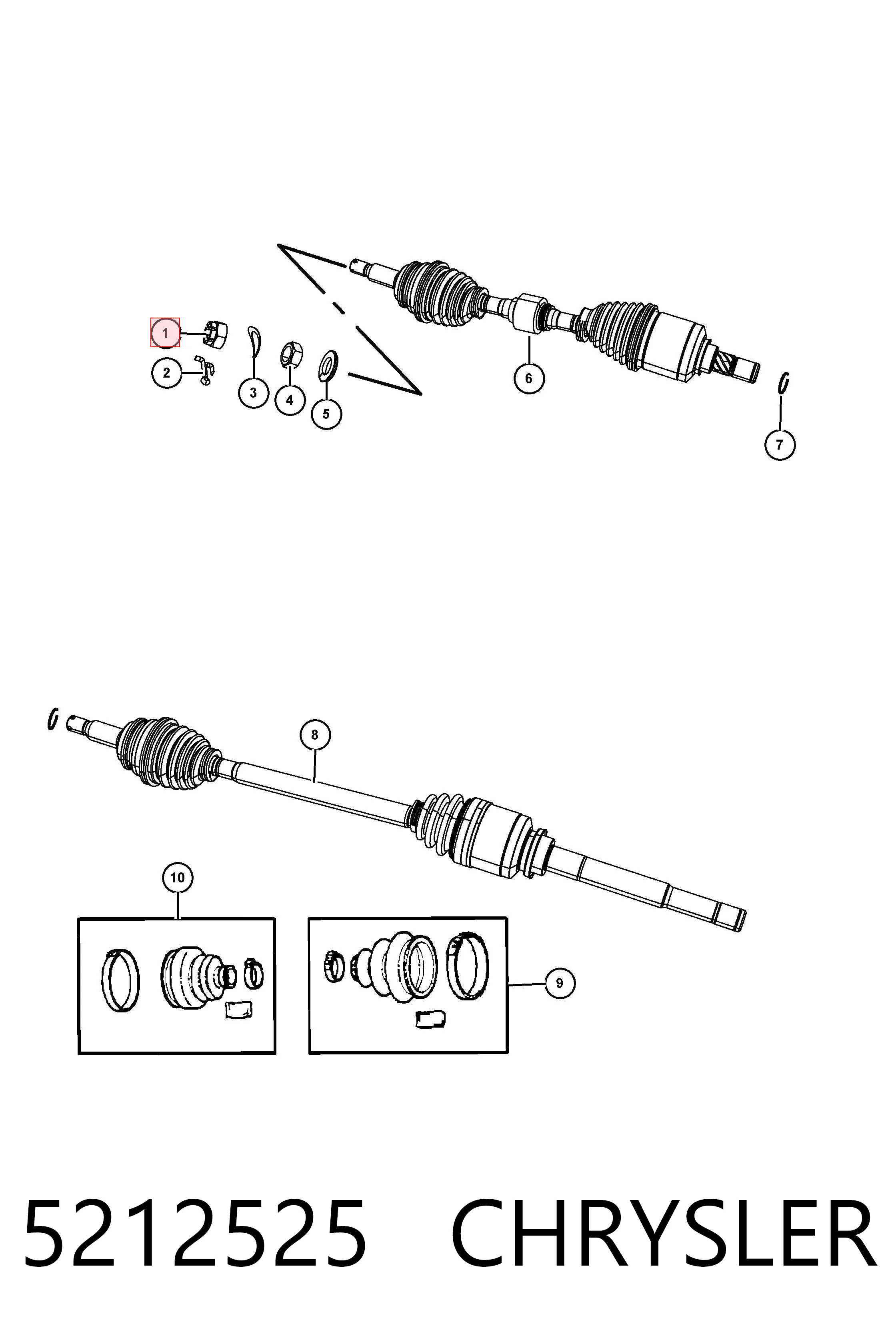 5212525 Chrysler Гайка полуоси передней