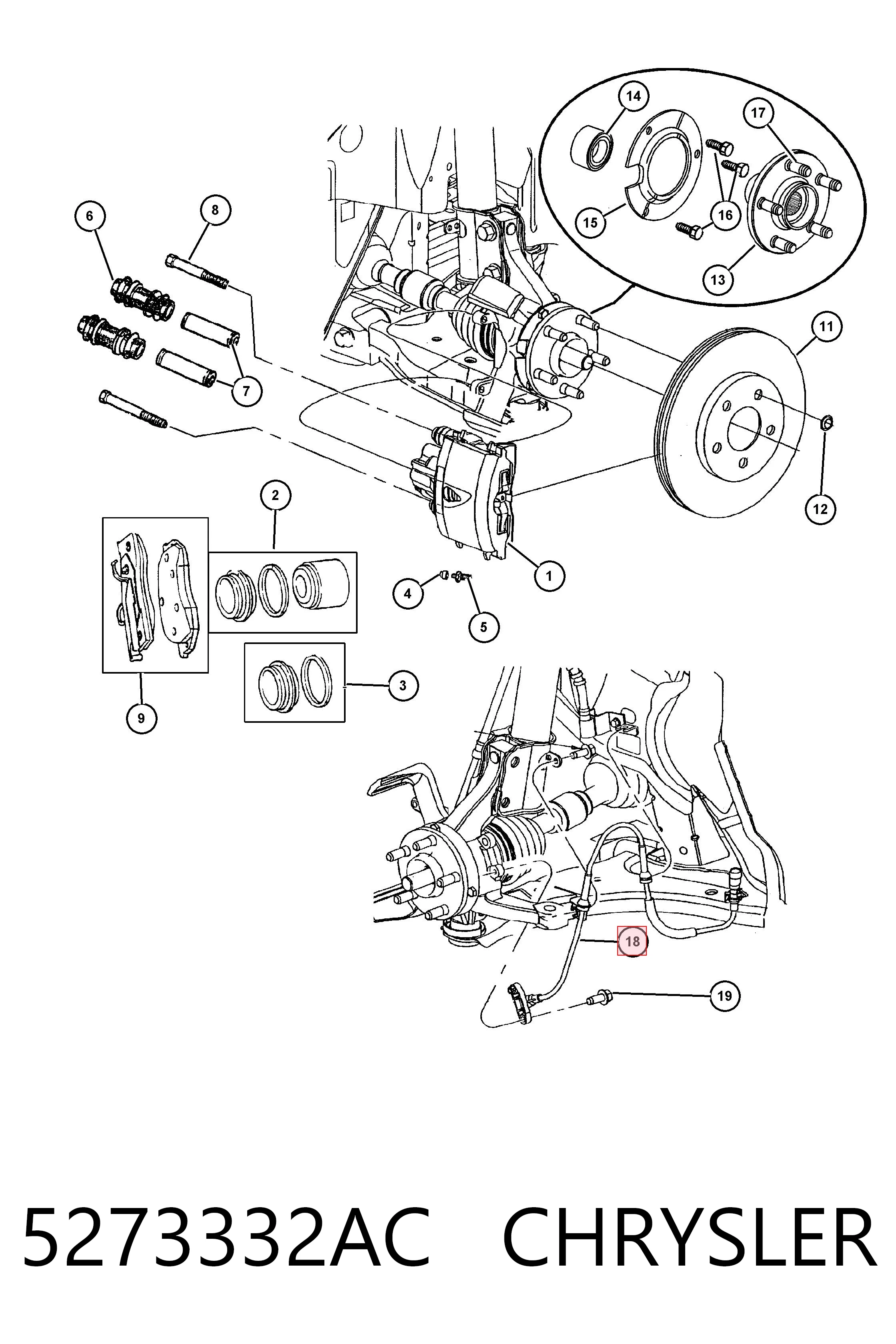 5273332AC Chrysler Датчик ABS передний правый