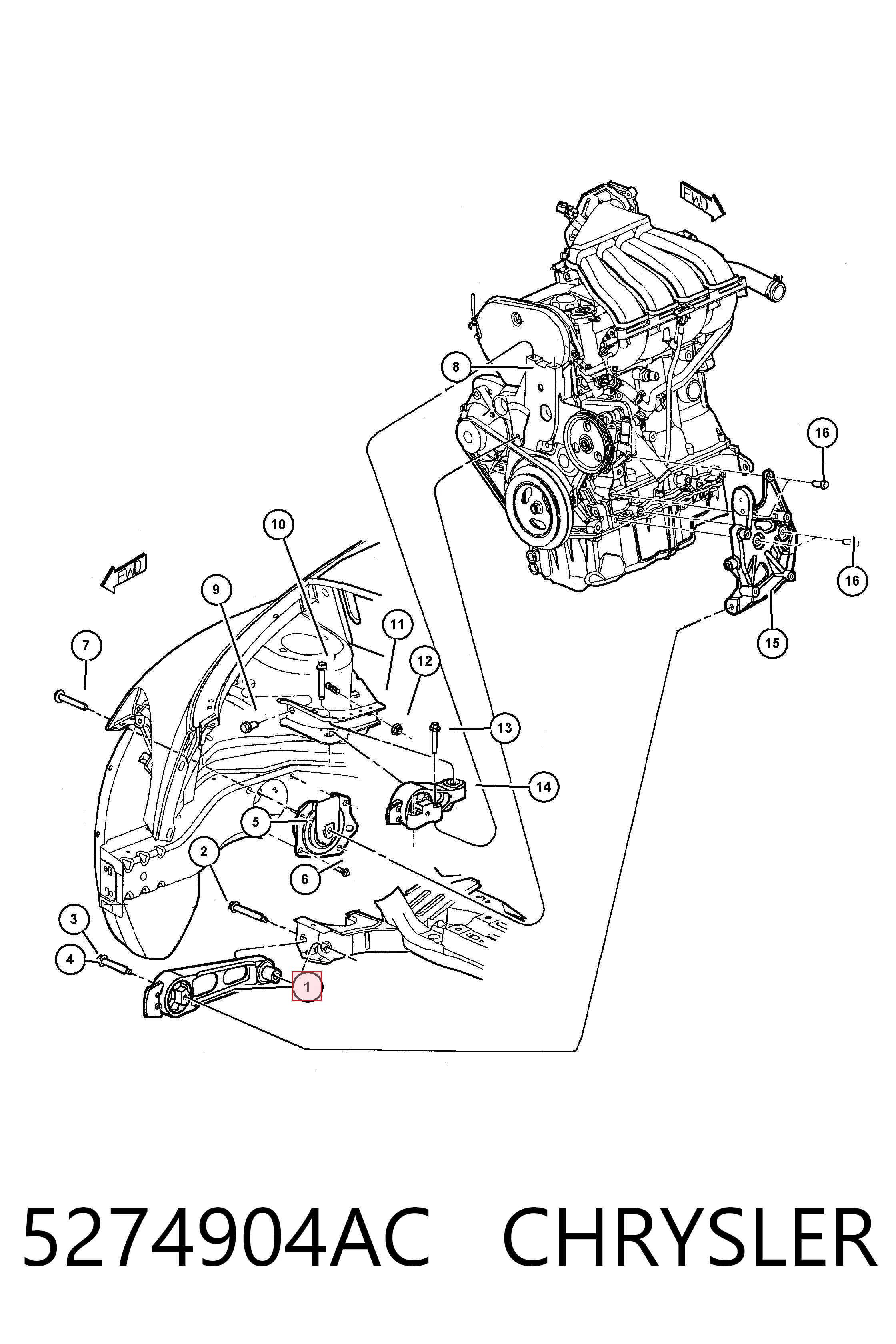 5274904AC Chrysler Подушка (опора) двигателя, нижняя