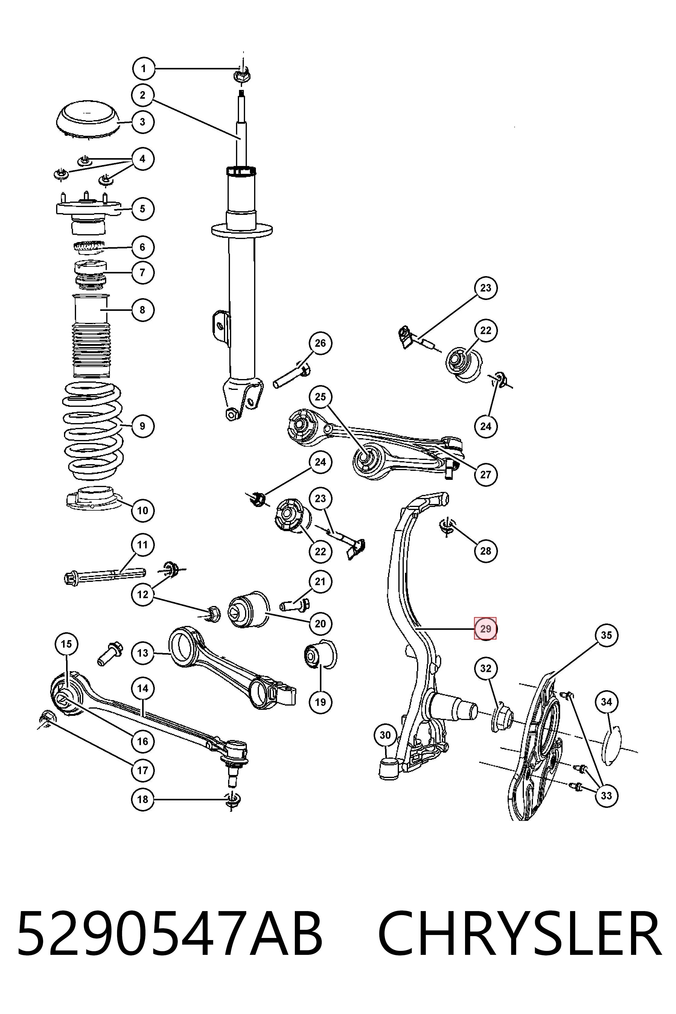 5290547AB Chrysler Цапфа - поворотный кулак передний, левый