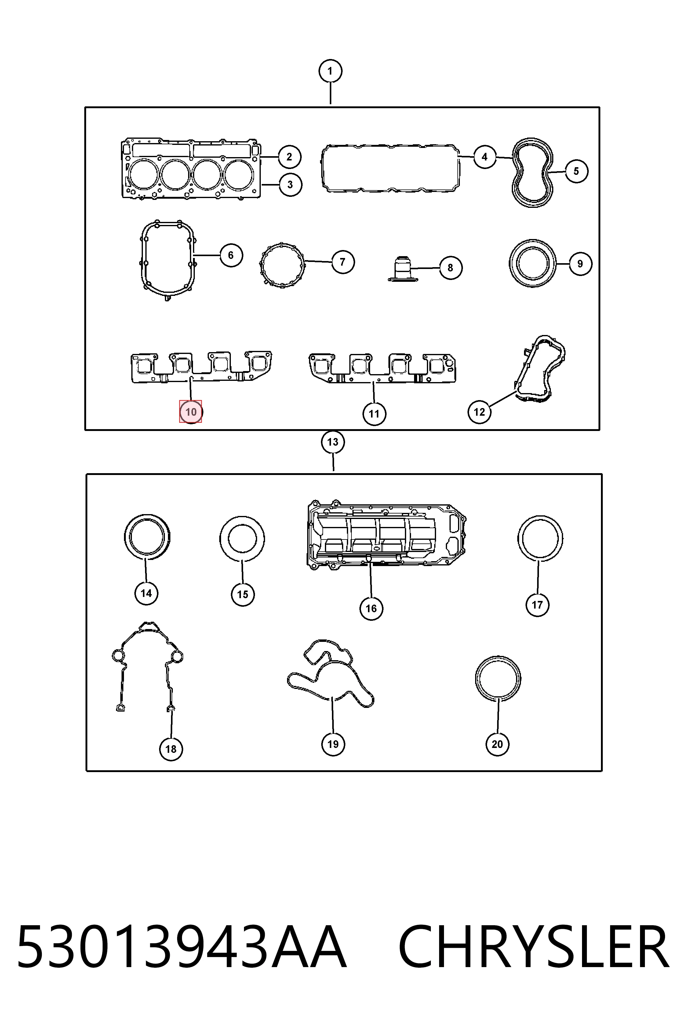 53013943AA Chrysler Прокладка выпускного коллектора левая