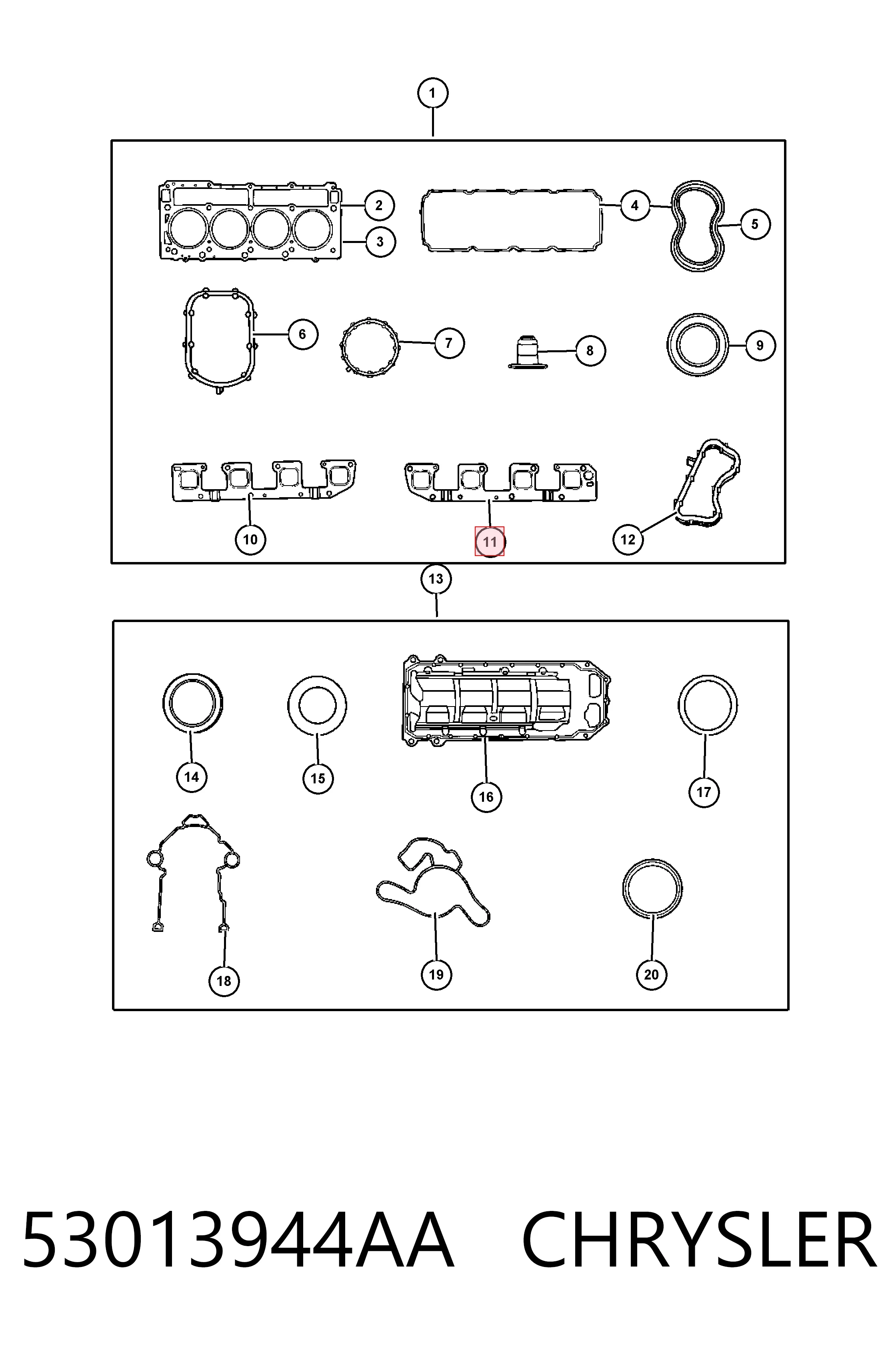 53013944AA Chrysler Прокладка выпускного коллектора правая