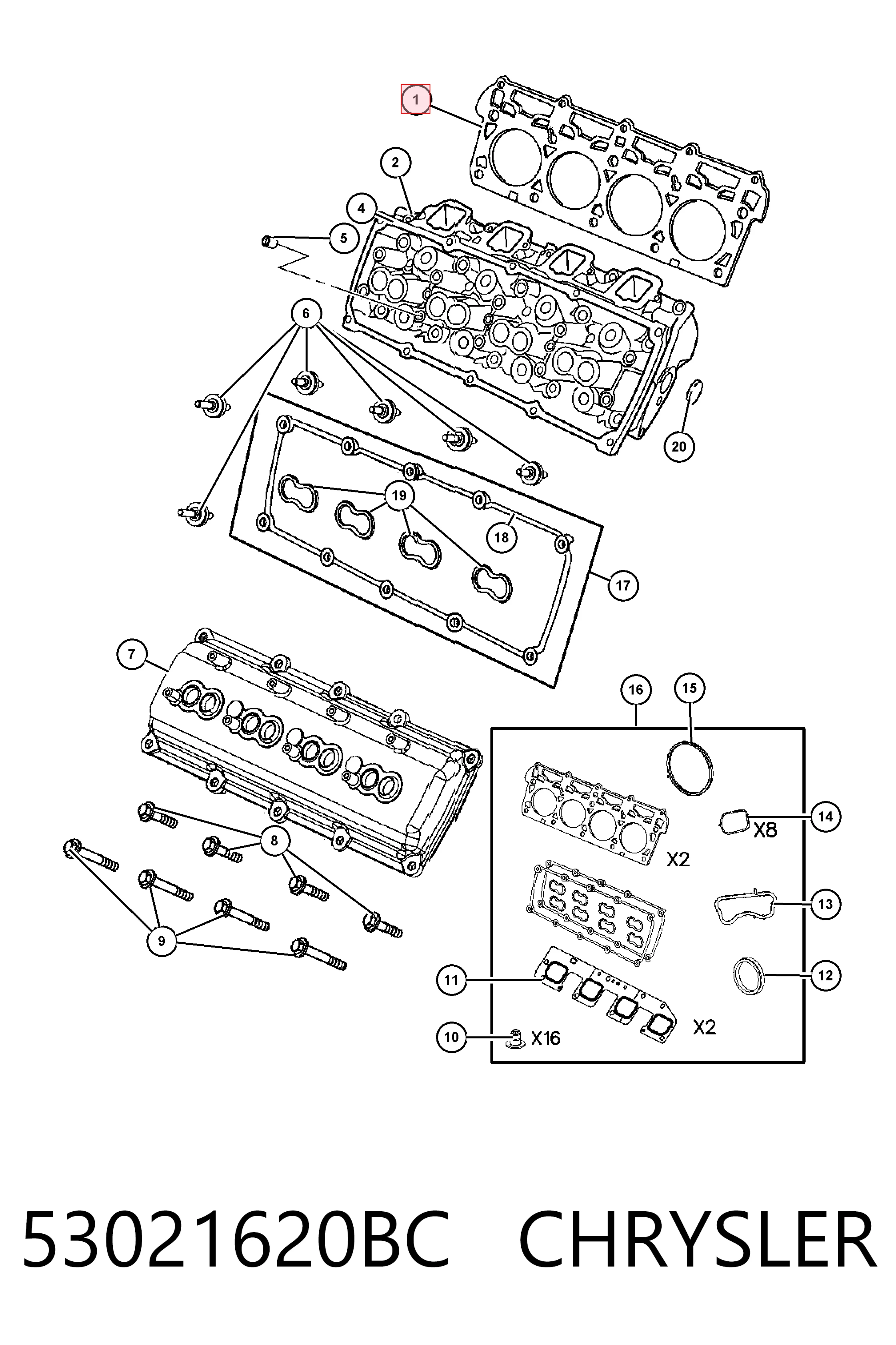 53021620BC Chrysler Правая прокладка головки блока цилиндров