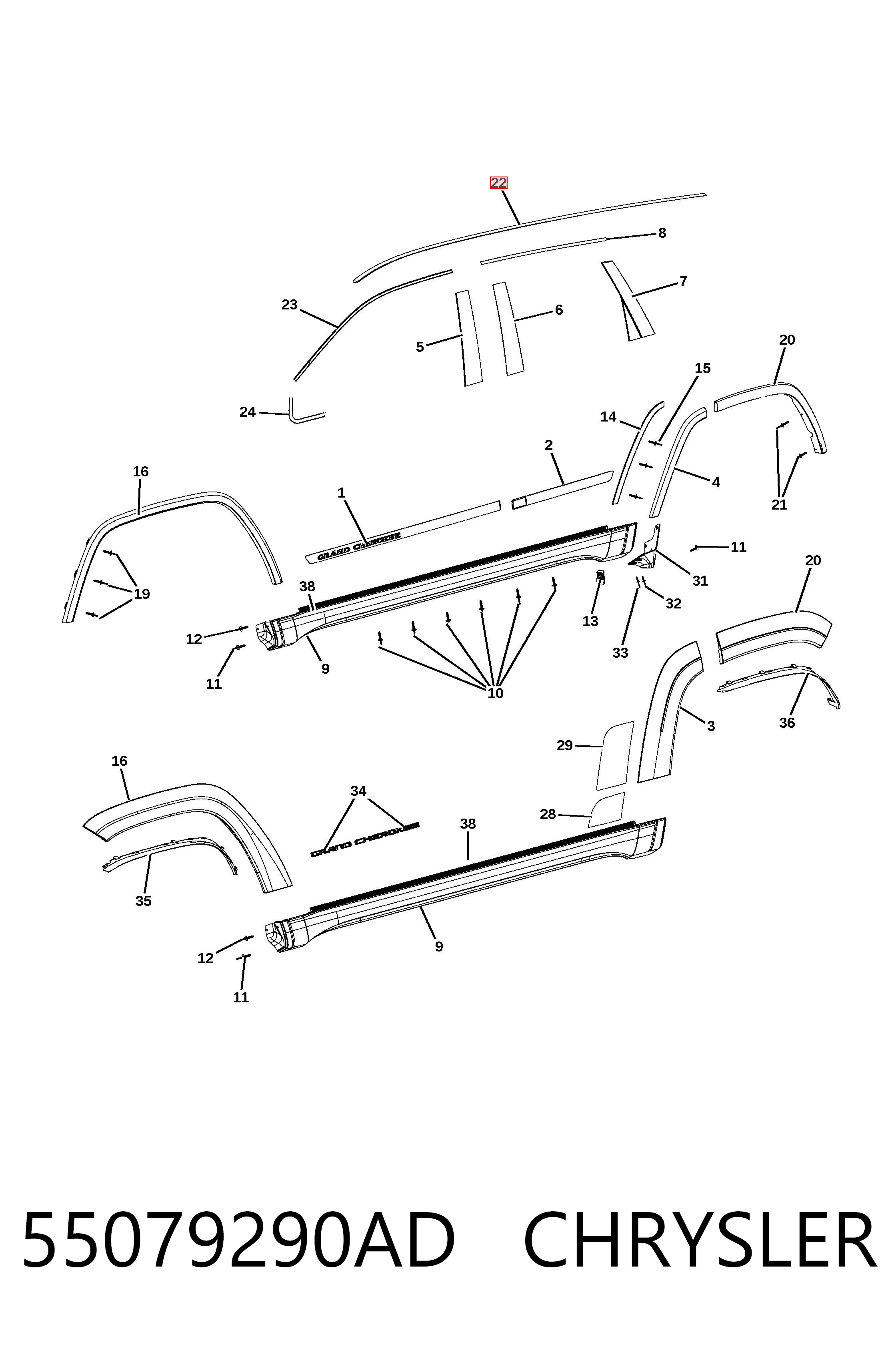55079290AD Chrysler Накладка крыши правая
