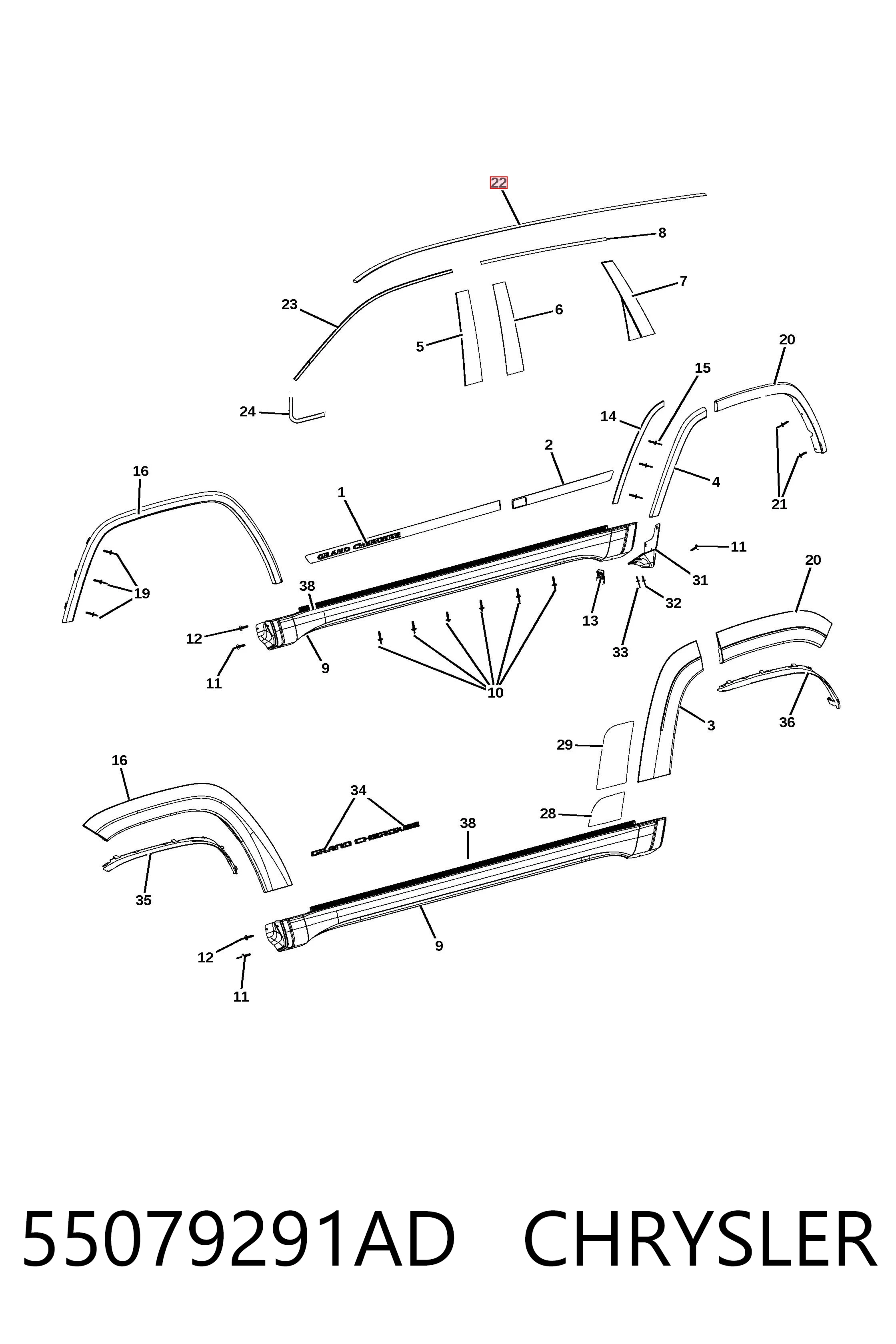 55079291AD Chrysler Накладка крыши левая