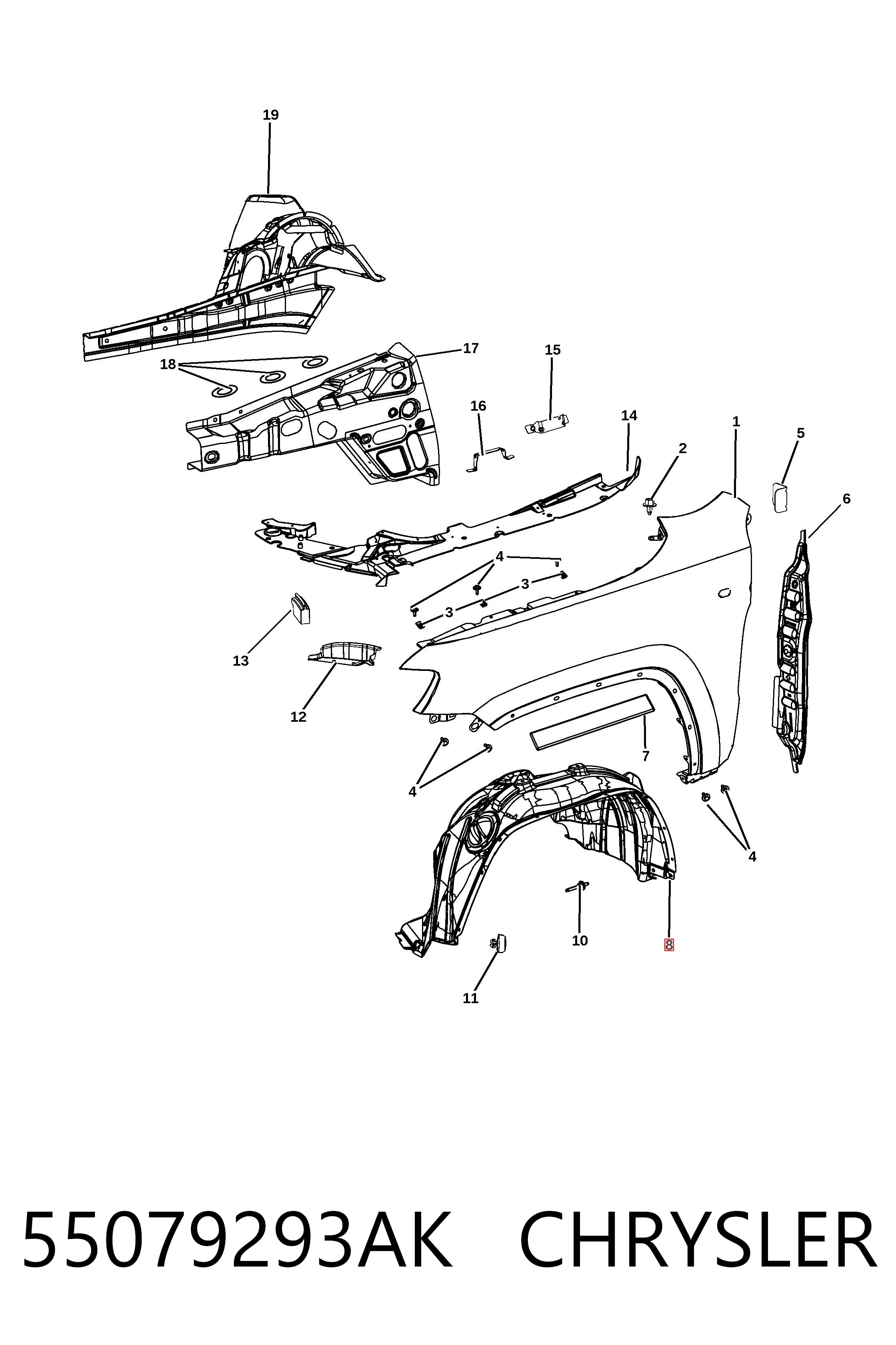 Подкрылок передний левый K55079293AL Fiat/Alfa/Lancia