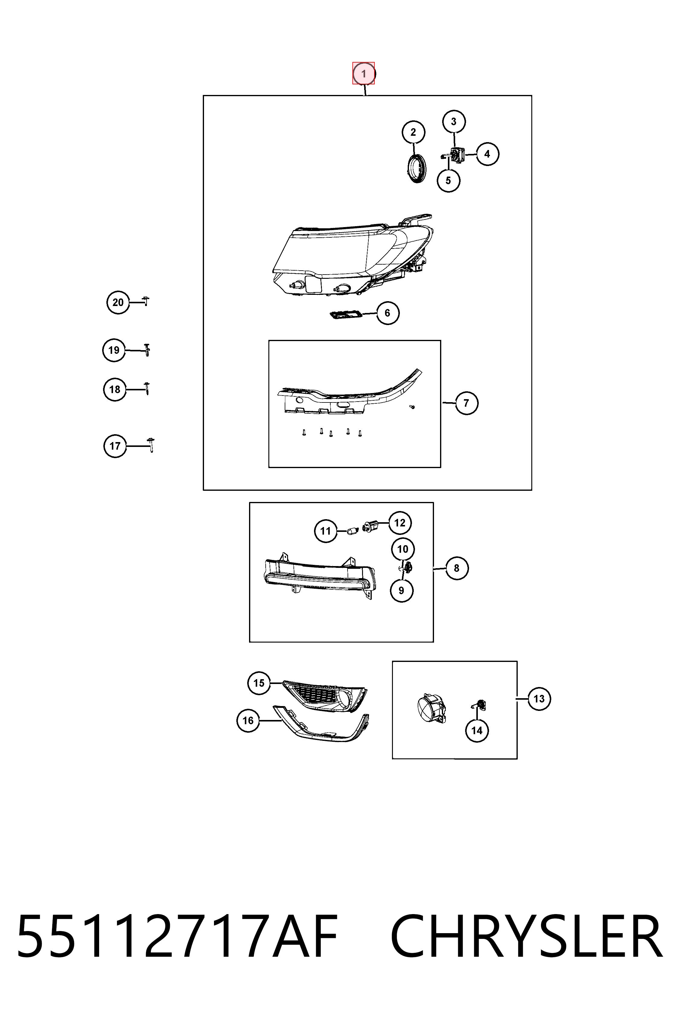 Левая фара K55112717AE Fiat/Alfa/Lancia