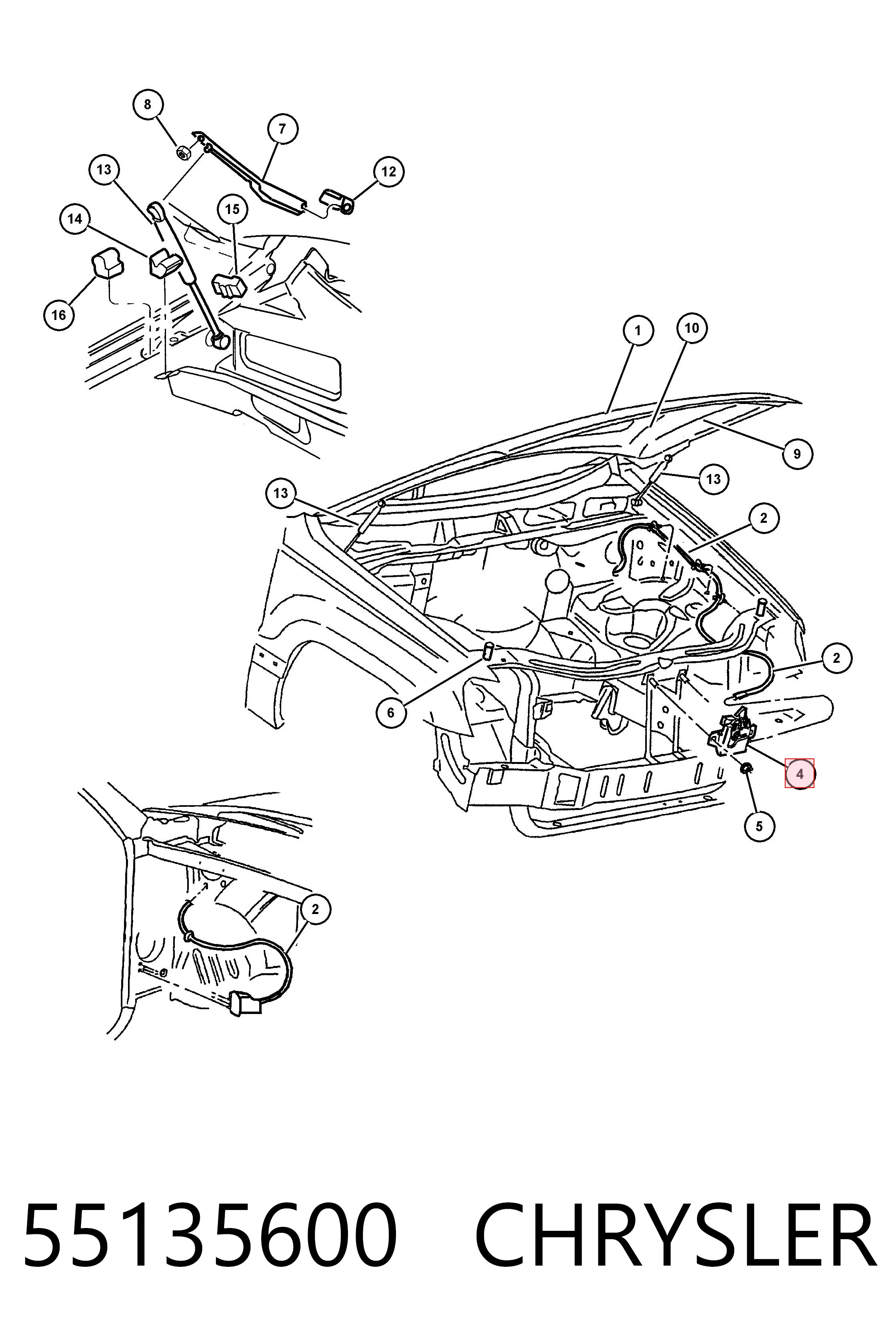 55135600 Chrysler Запор капота (замок и привод замка капота)