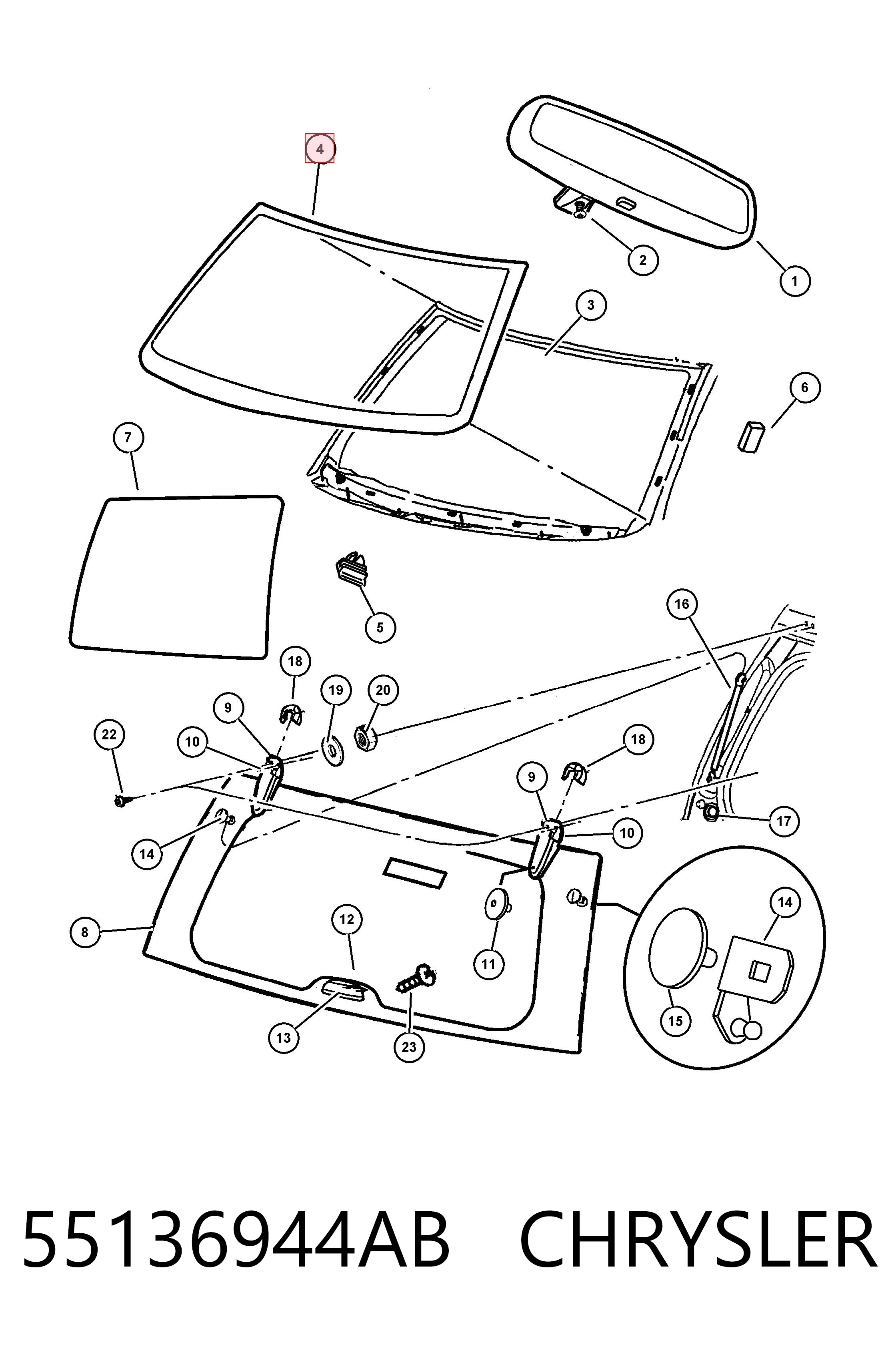 Стекло лобовое  CHRYSLER 55136944AB