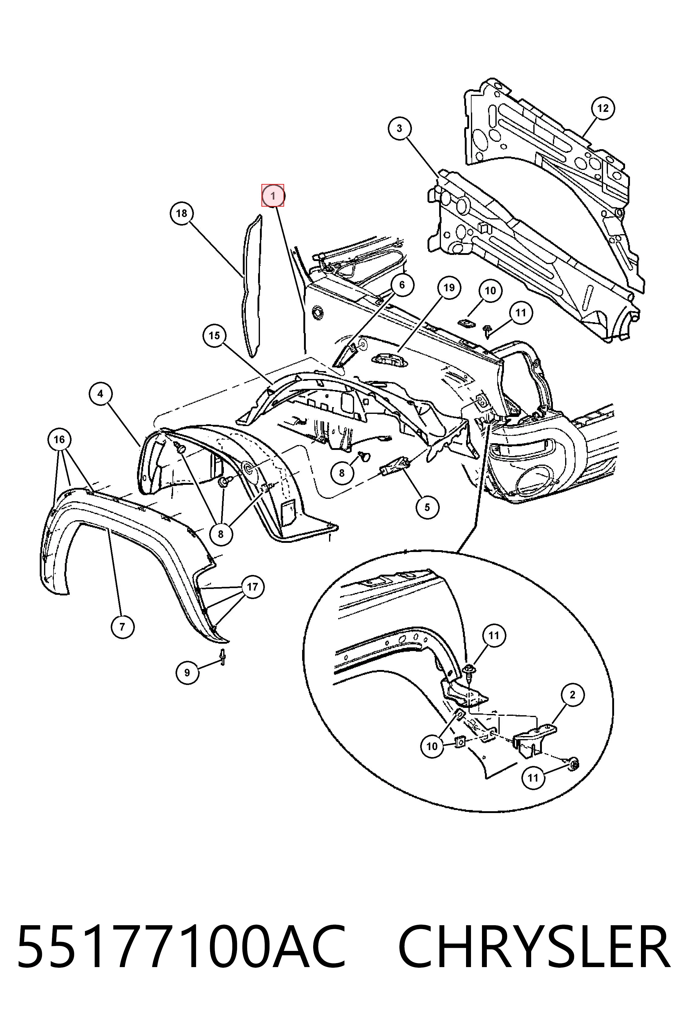 Переднее правое крыло на Jeep Liberty/Cherokee  