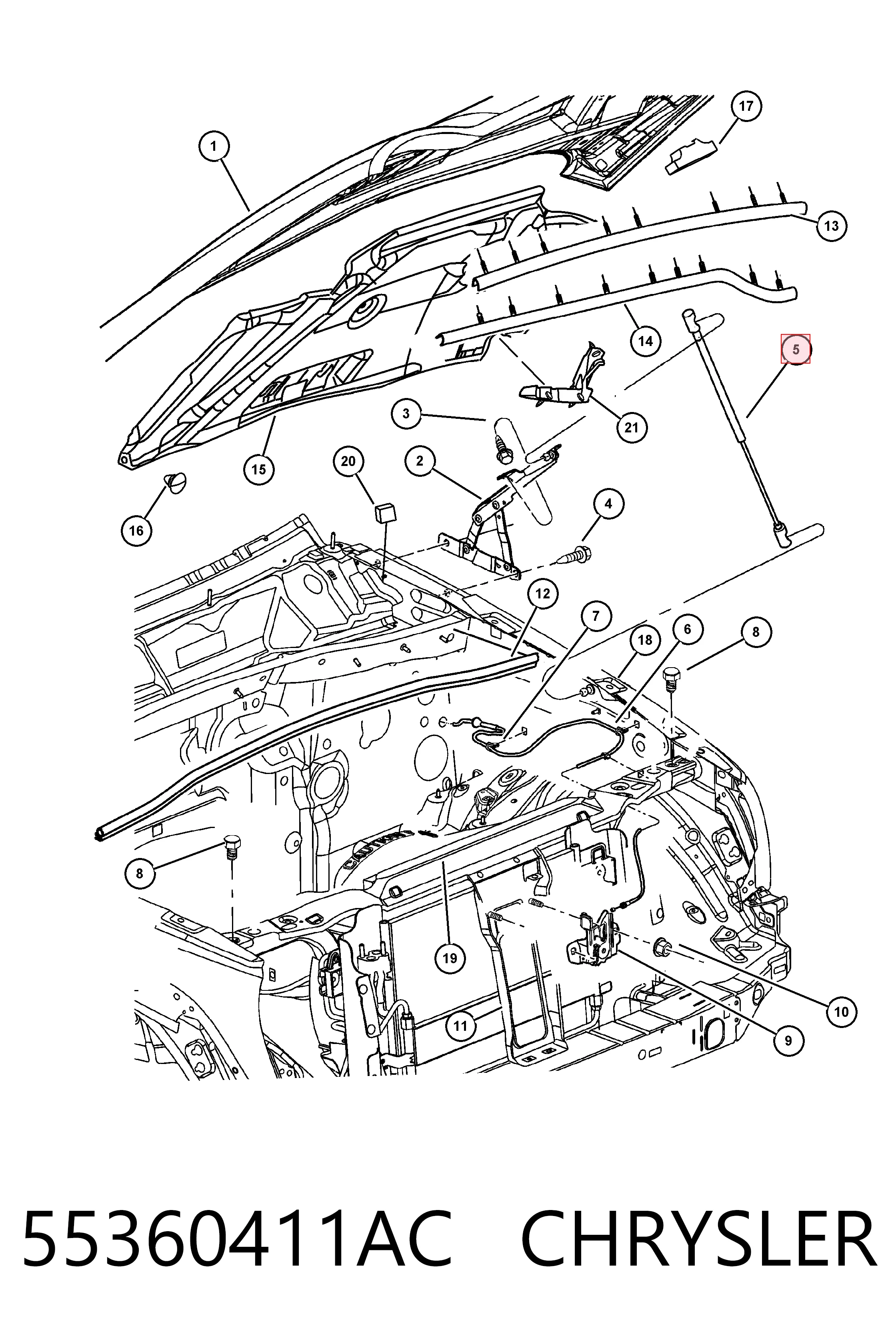 55360411AC Chrysler Стойка капота