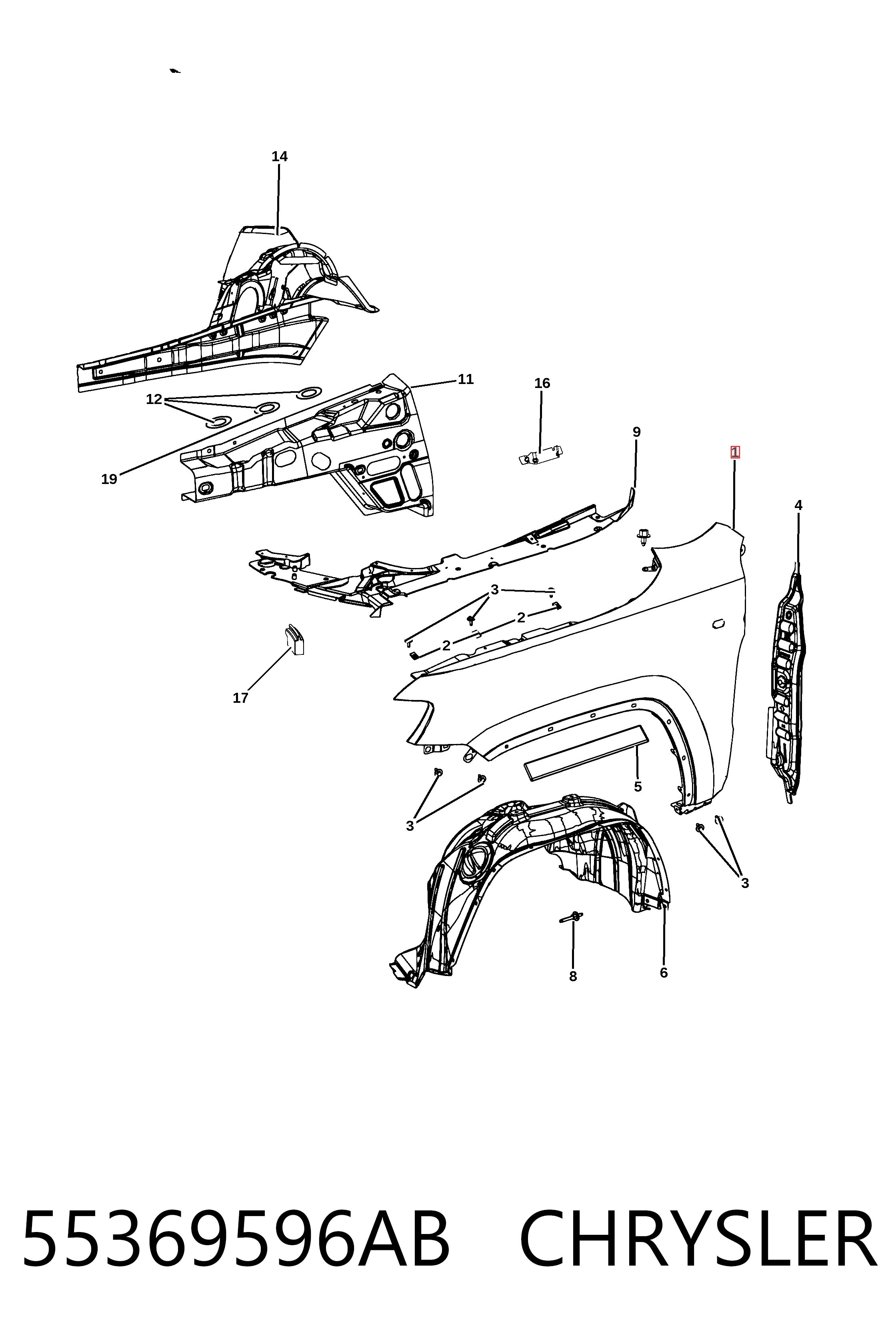 Боковая часть передняя правая Fiat/Alfa/Lancia K55369596AC цена, от 52.08 USD