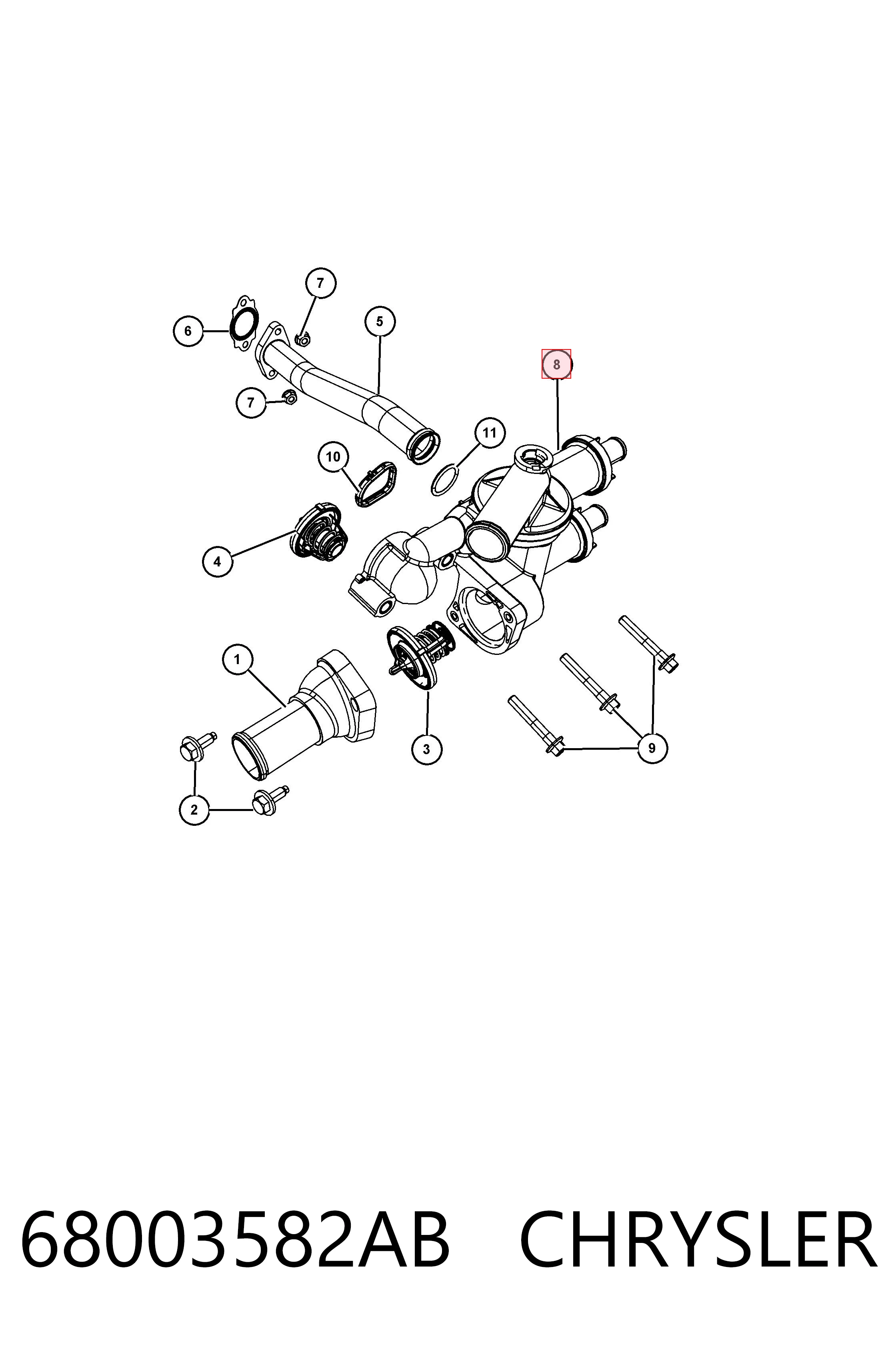 68003582AB Chrysler Корпус термостата в сборе