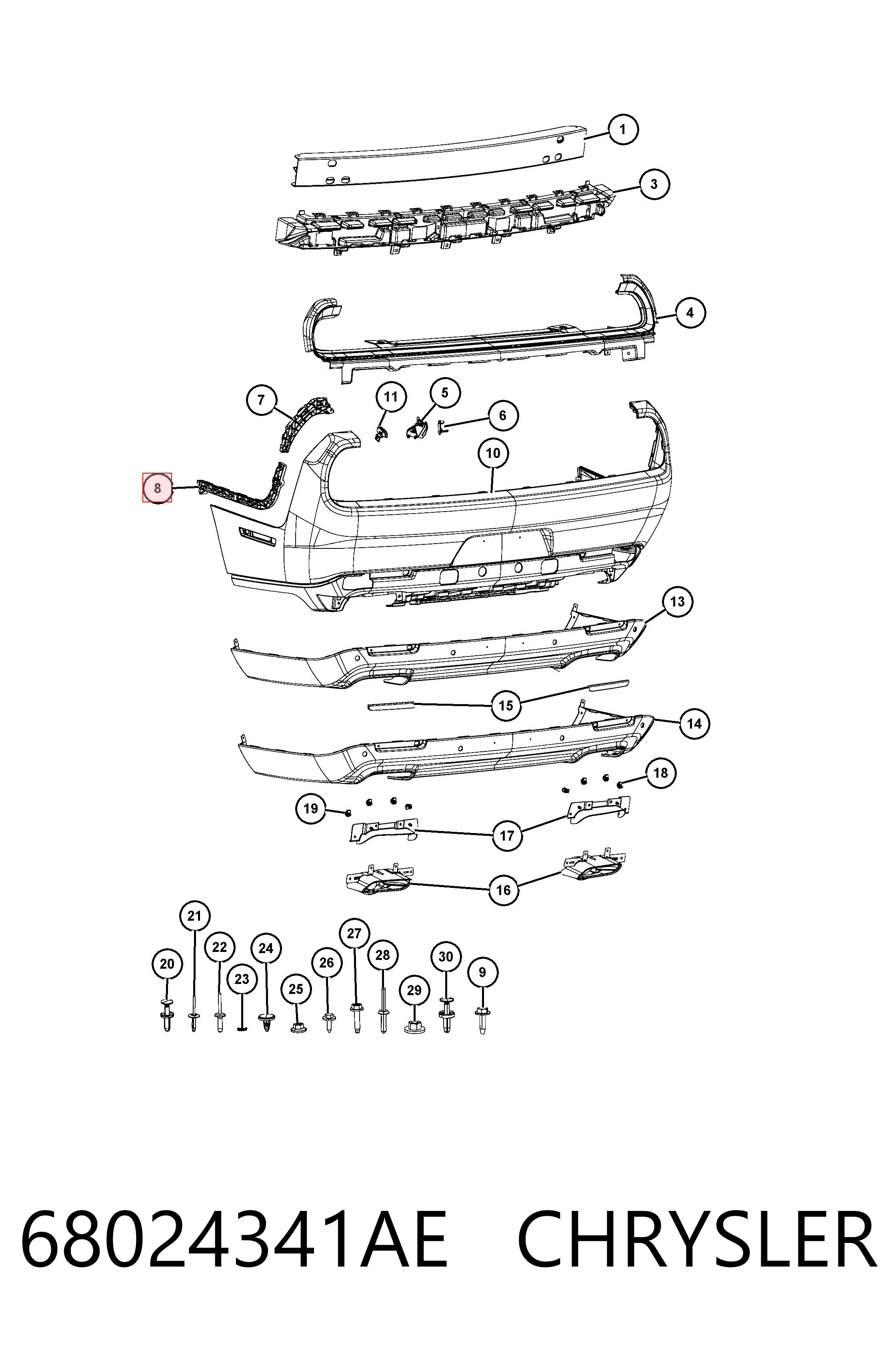 Кронштейн бампера заднего внешний левый K68024341AF Fiat/Alfa/Lancia