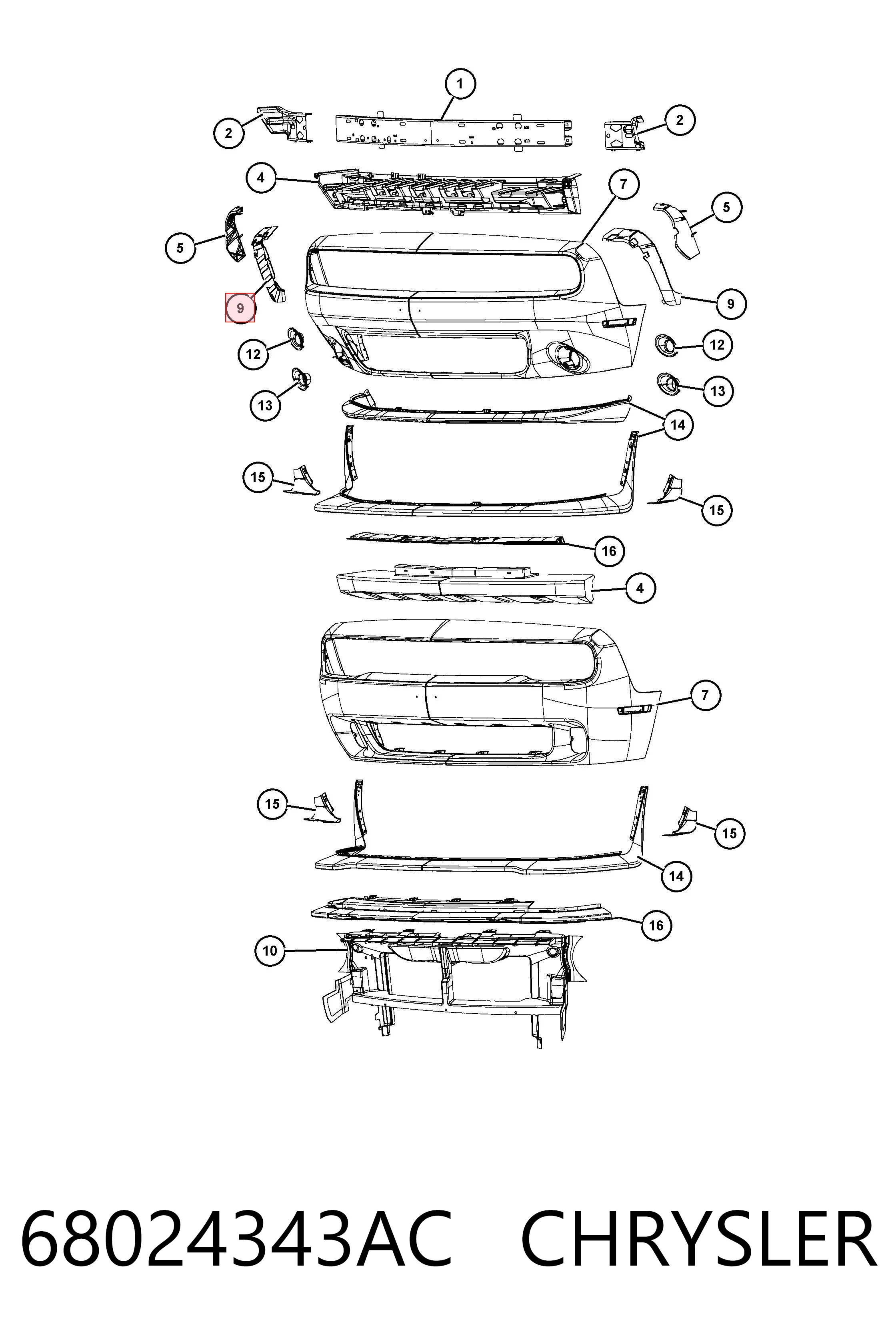 68024343AC Chrysler Левое крепление переднего бампера
