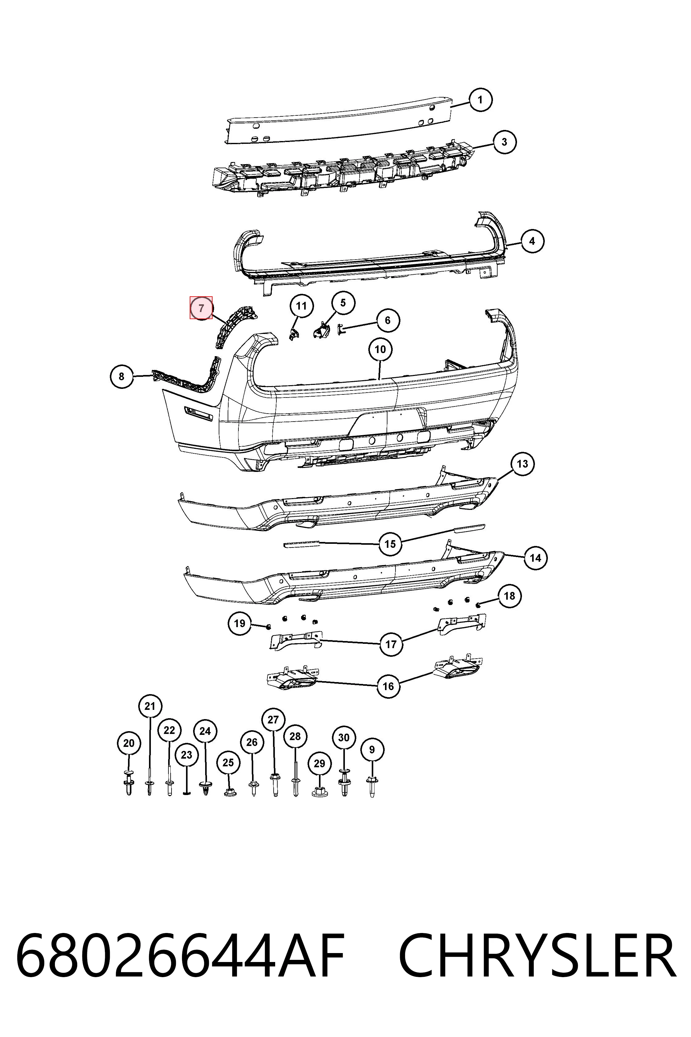 68026644AF Chrysler Правое крепление заднего бампера