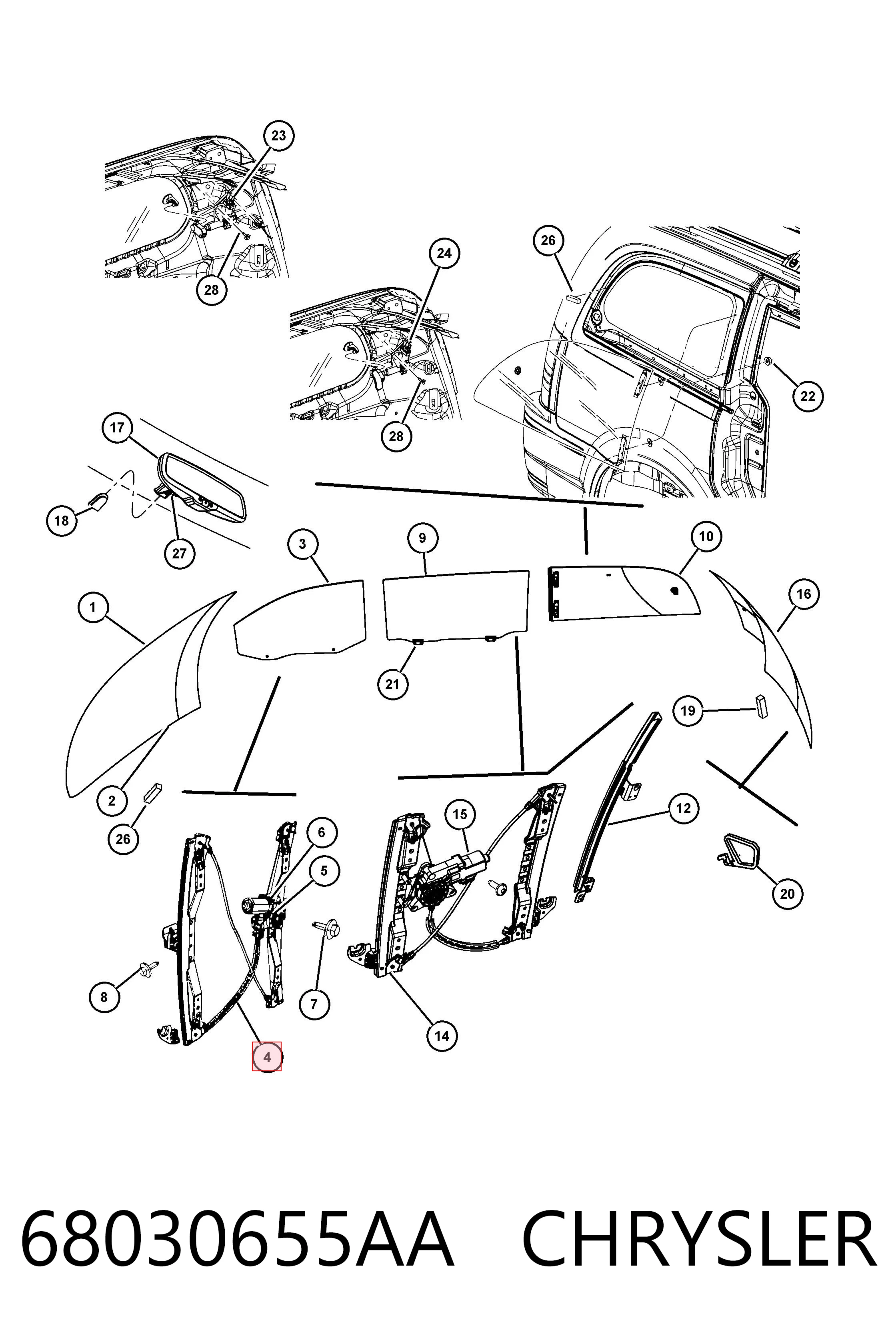 68030655AA Chrysler Механизм стеклоподъемника передней левой двери