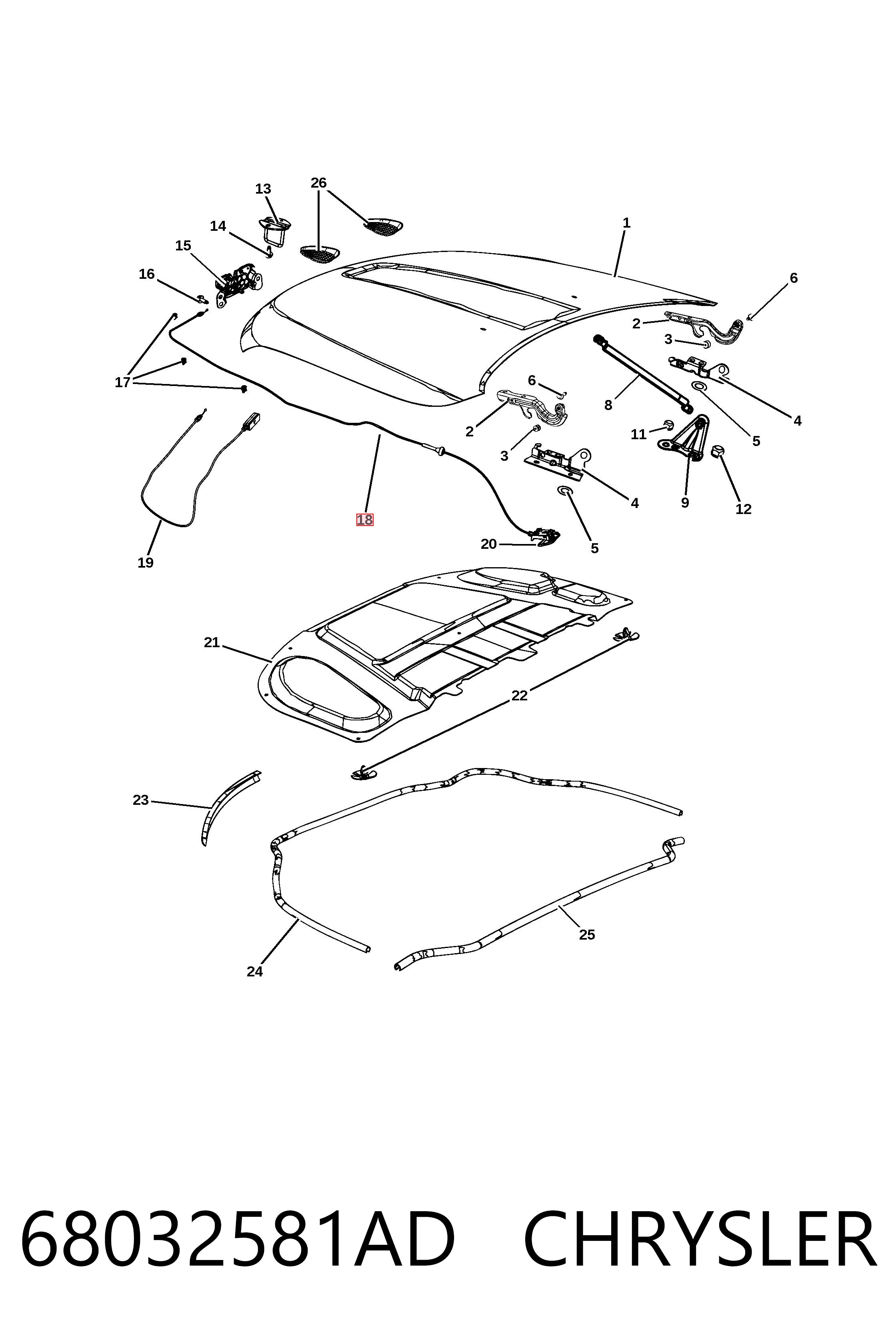 Трос открытия капота на Jeep Grand Cherokee IV WK