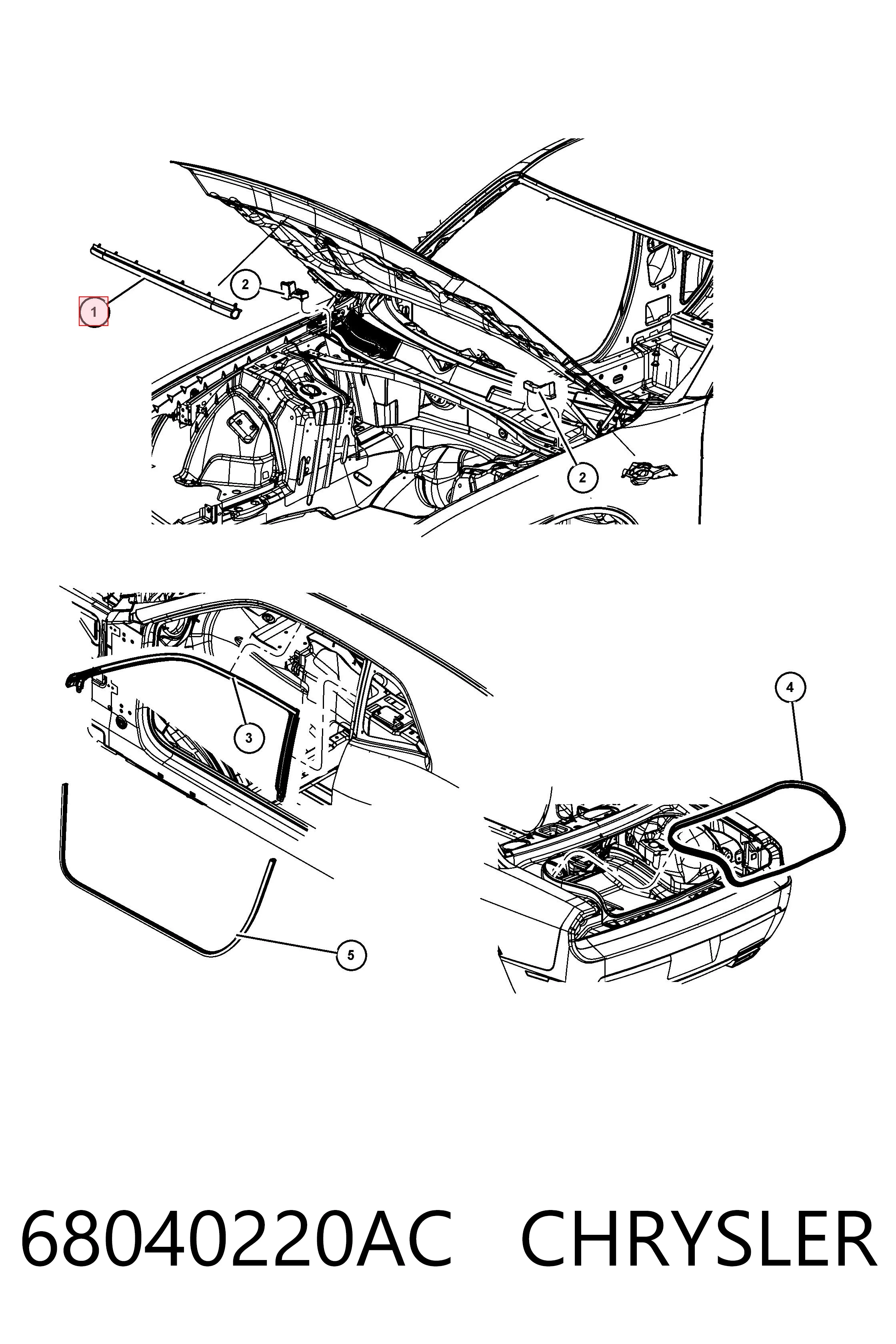 68040220AC Chrysler Резинка уплотнительная под капот